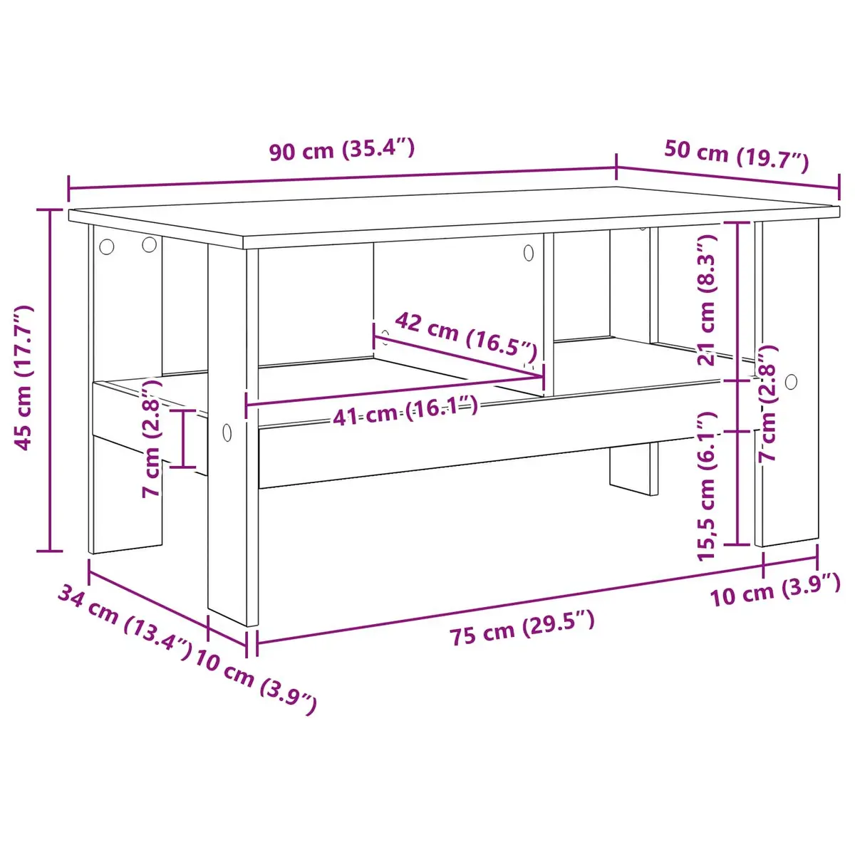 Coffee Table White Modern Engineered Wood Large Surface with Storage Shelves