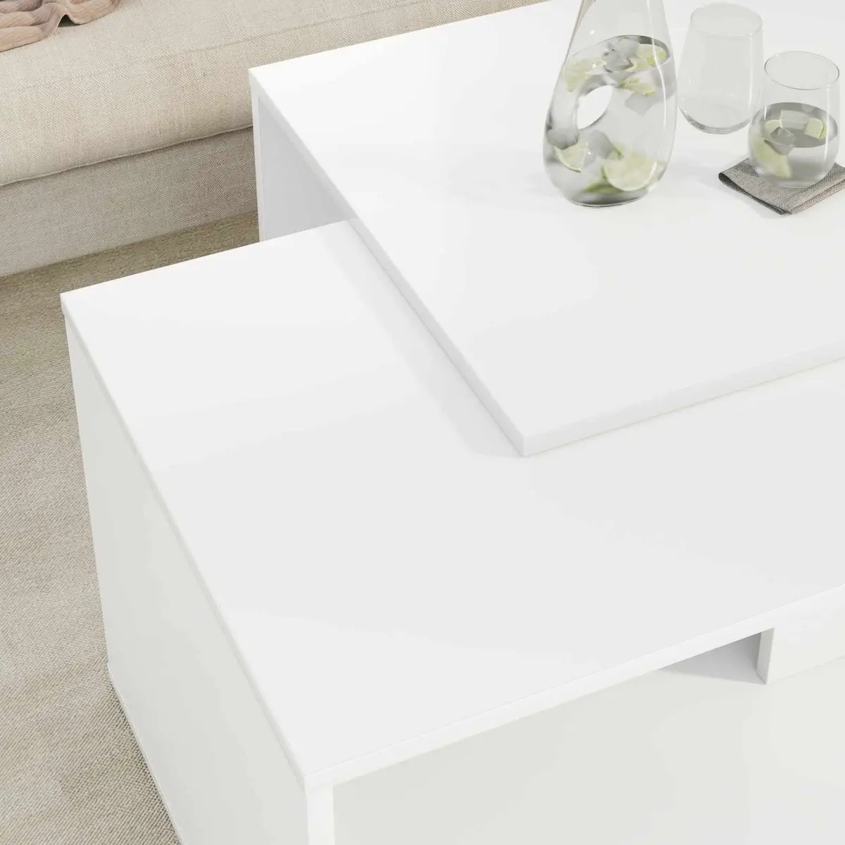 Coffee Table Set 2 Pieces White Rectangular Modern Lounge Furniture