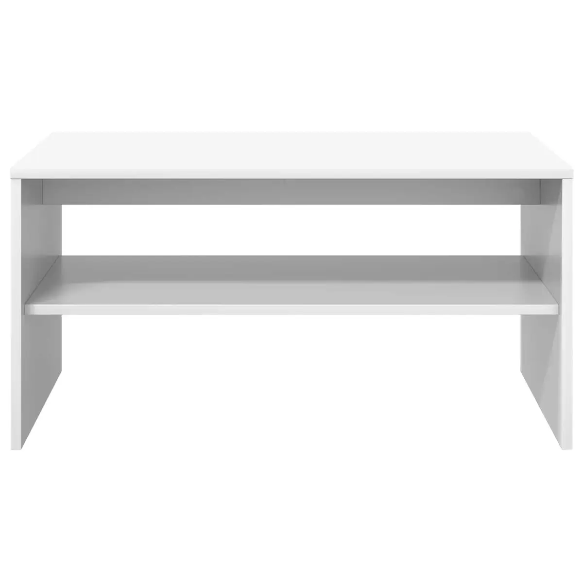 White Rectangular Coffee Table Modern Engineered Wood with Integrated Shelf for Living Room Storage