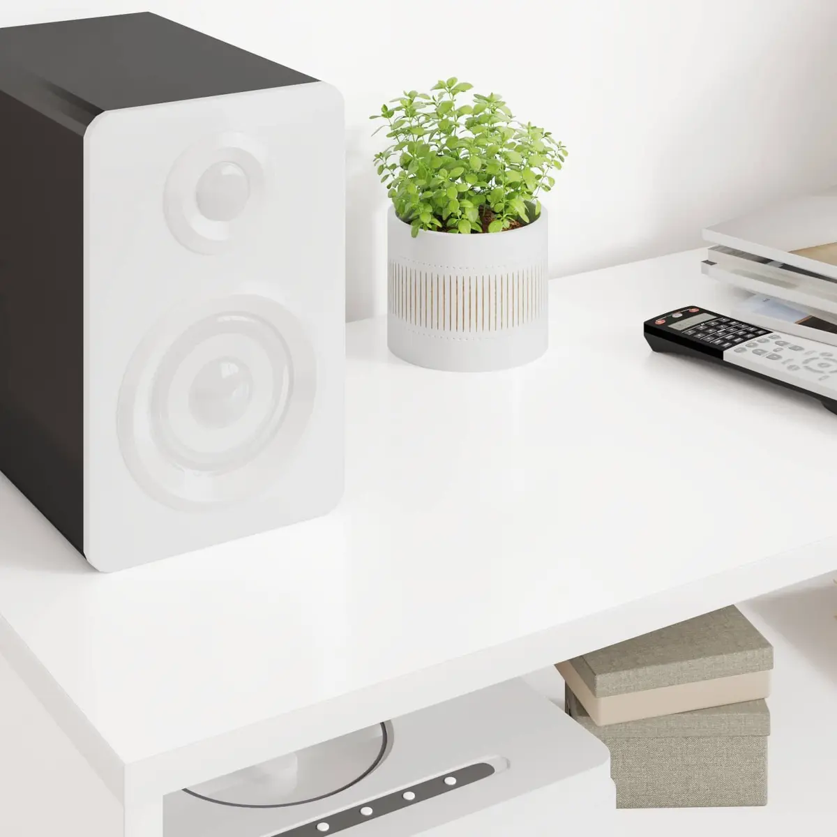 TV Cabinet Modern White Engineered Wood Living Room Storage Unit