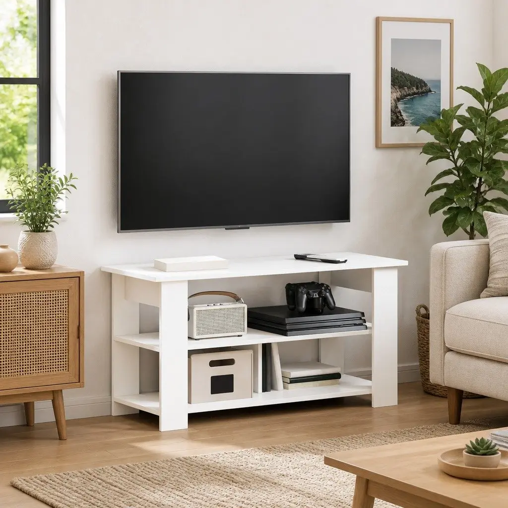 White TV Stand Modern Design Living Room Media Storage Unit 100x40x50cm