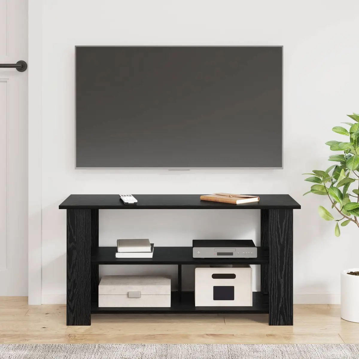 TV Stand Modern Black Oak Engineered Wood 100x40x50cm