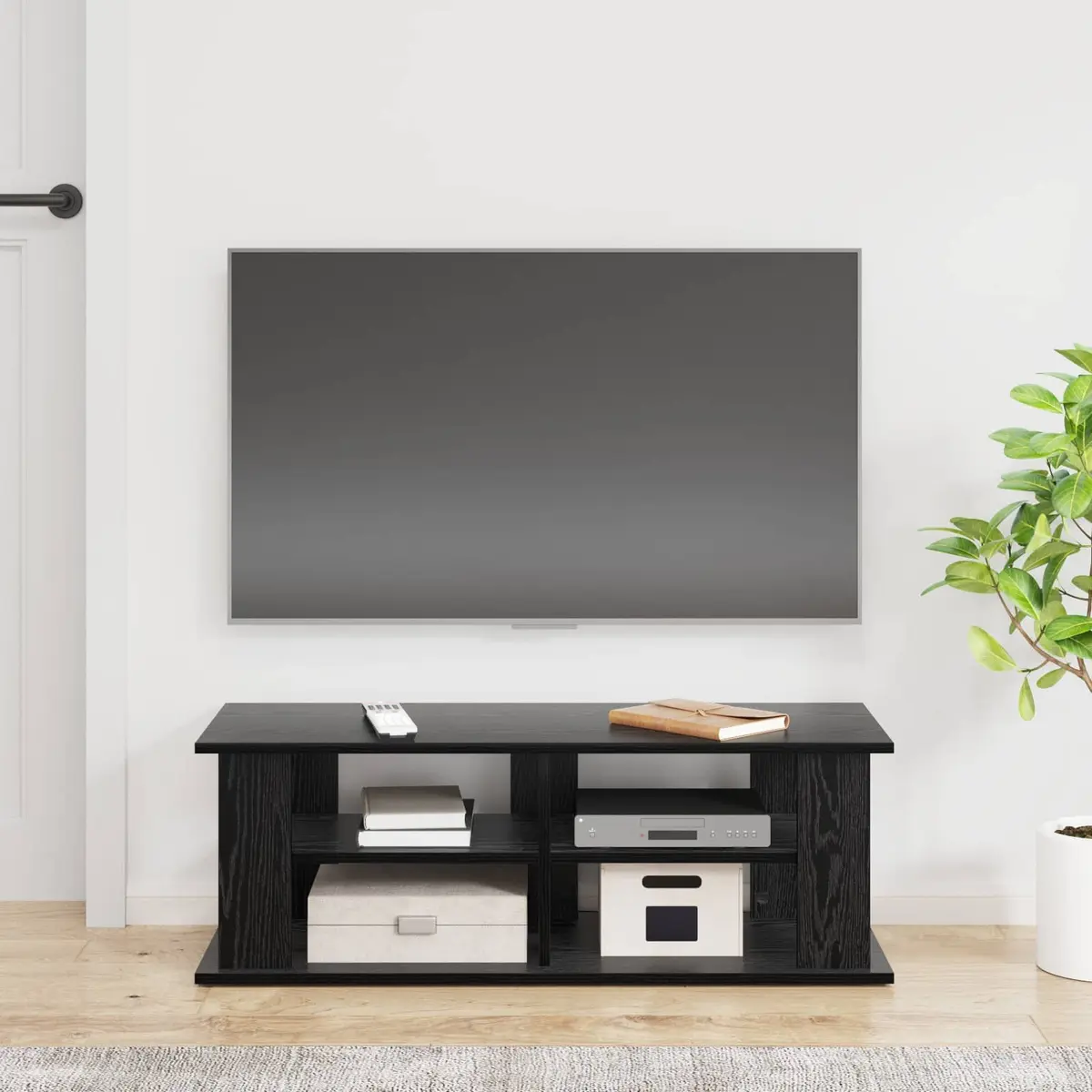 TV Stand Modern Living Room Media Console Storage Black Oak 96cm Width Lounge