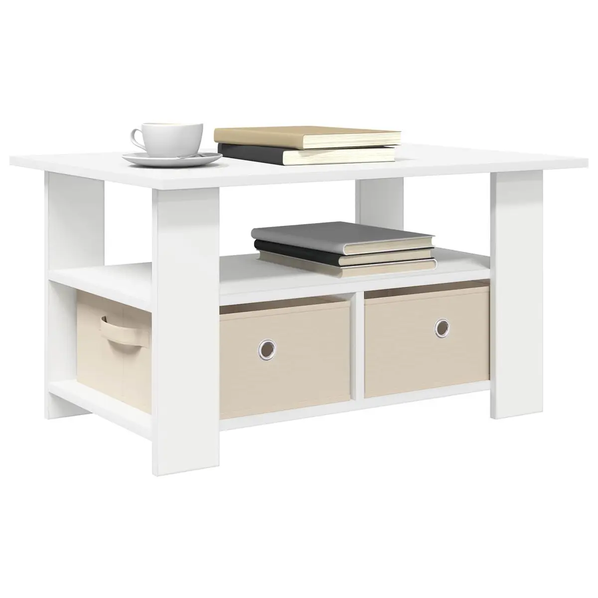 Coffee Table with Drawer White Engineered Wood Living Room Accent Storage