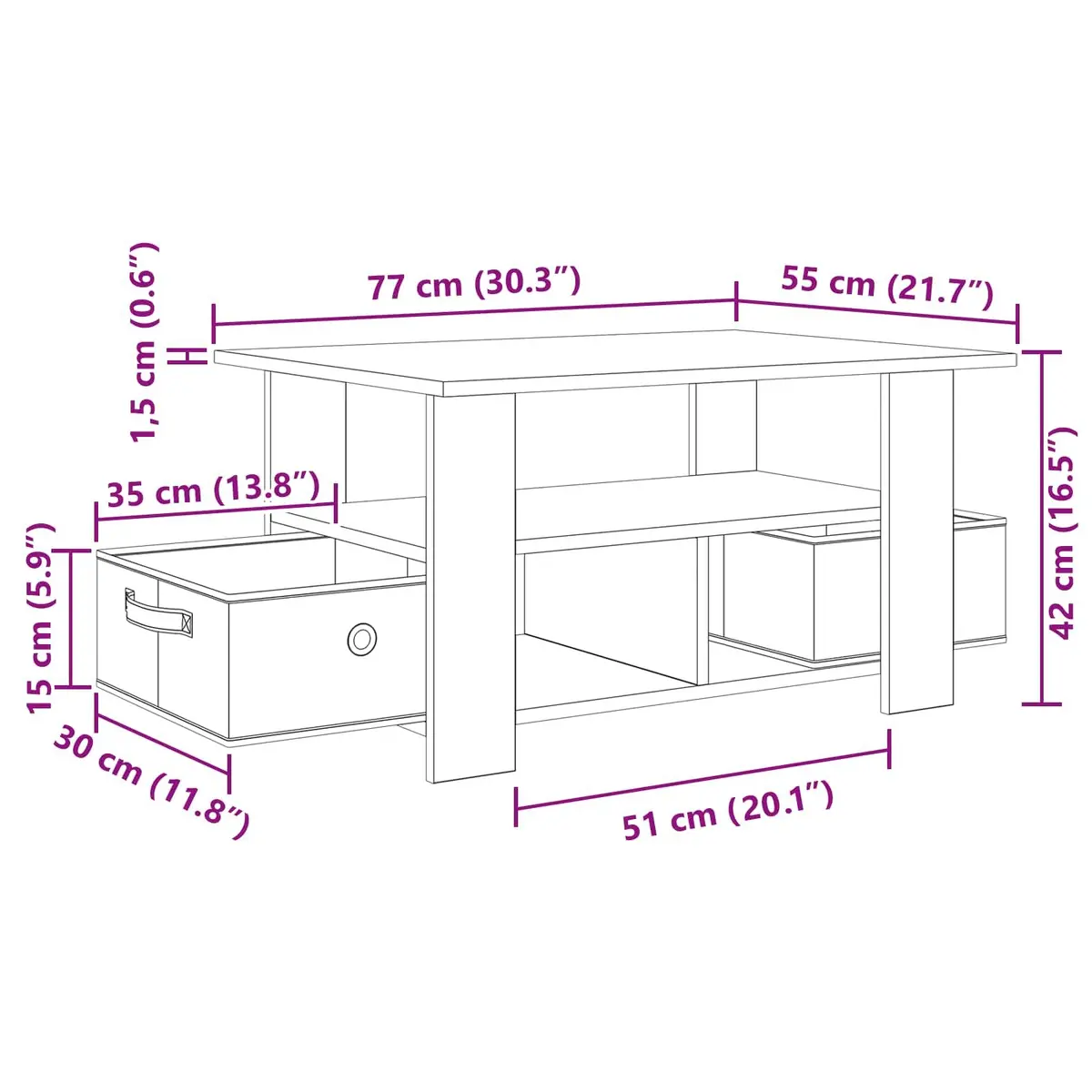 Coffee Table Black Modern Living Room Furniture Engineered Wood Storage Drawers