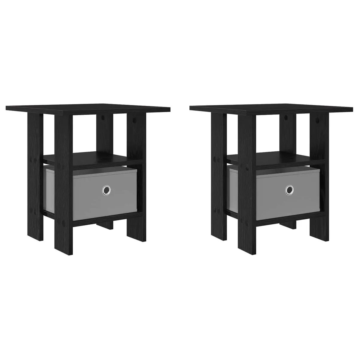 Bedside Table 2 pcs Black Modern Bedroom Furniture Nightstand Storage Drawer