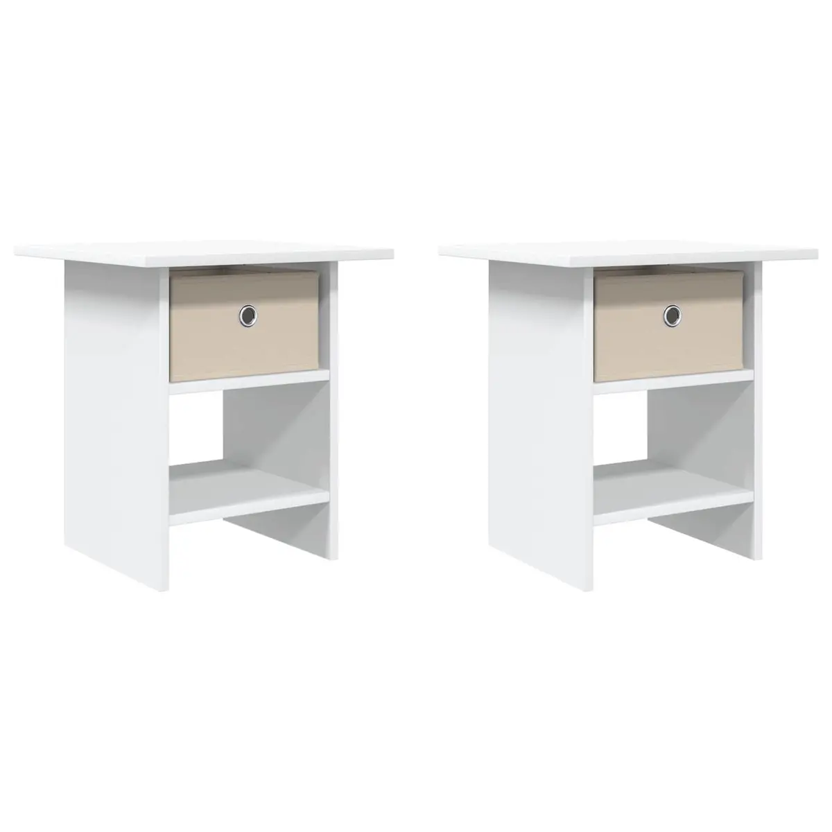 Bedside Table Modern White 2 pcs Compact Storage Drawer Shelf