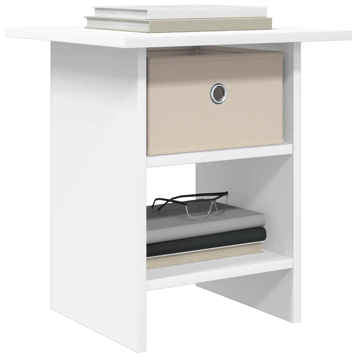 Bedside Table Modern White 2 pcs Compact Storage Drawer Shelf