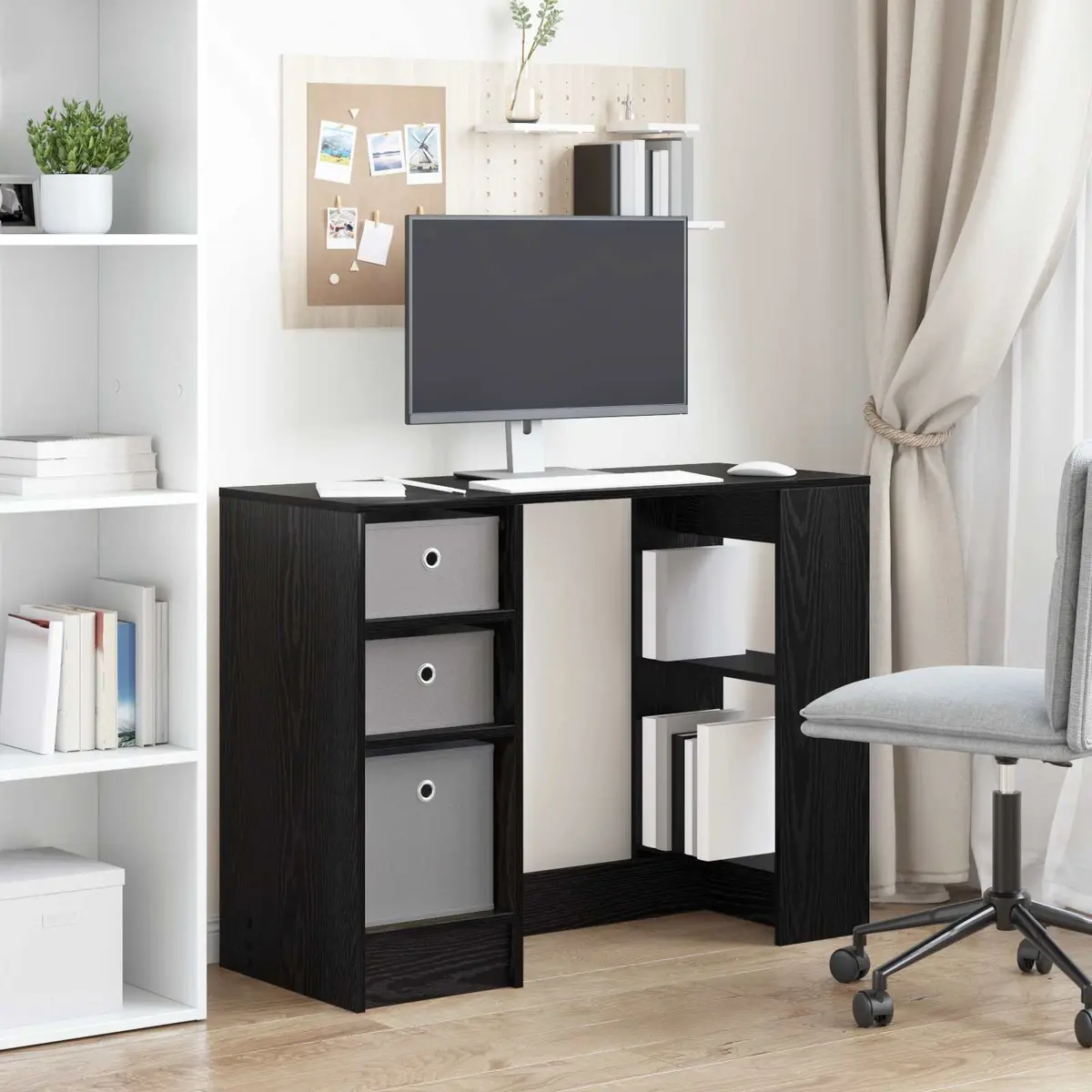 Black Oak Desk 100x40x75cm Engineered Wood Rectangular Office Study Writing