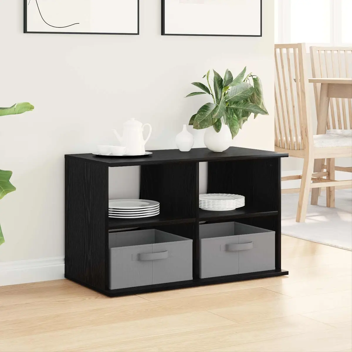 TV Stand with Drawer Black Oak Modern 79x40x48cm