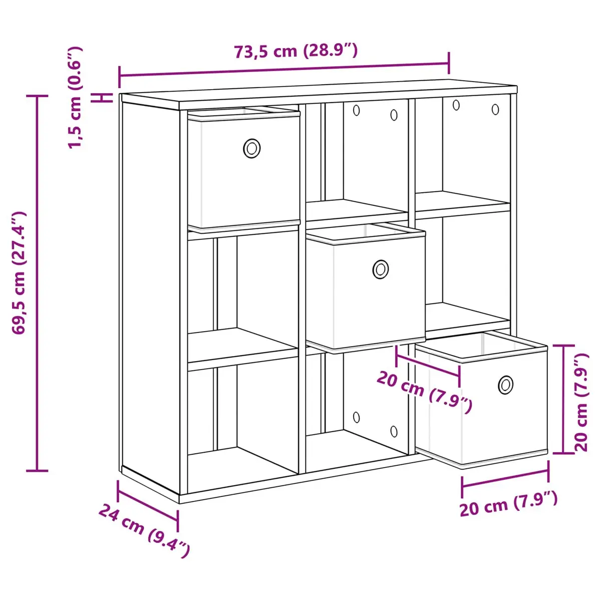 Sideboard White Modern Storage Cabinet with Drawer 73.5 x 24 x 69.5 cm