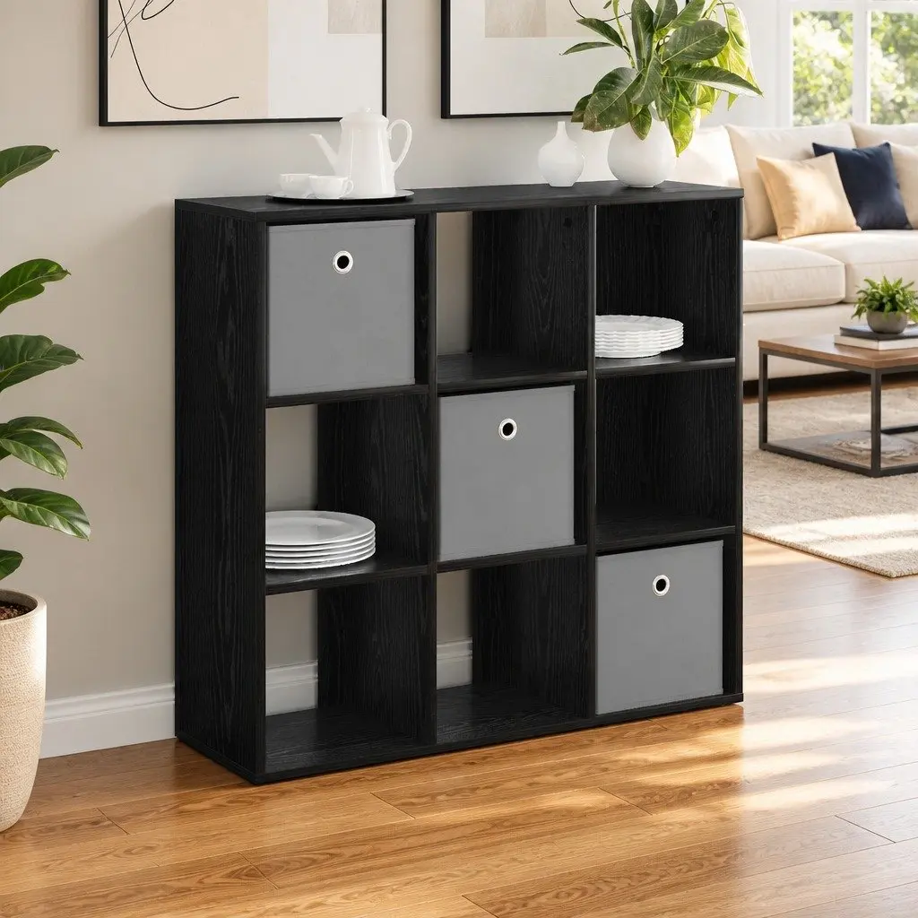 Sideboard with Drawer Black Oak Engineered Wood Storage Cabinet 88.5 x 29