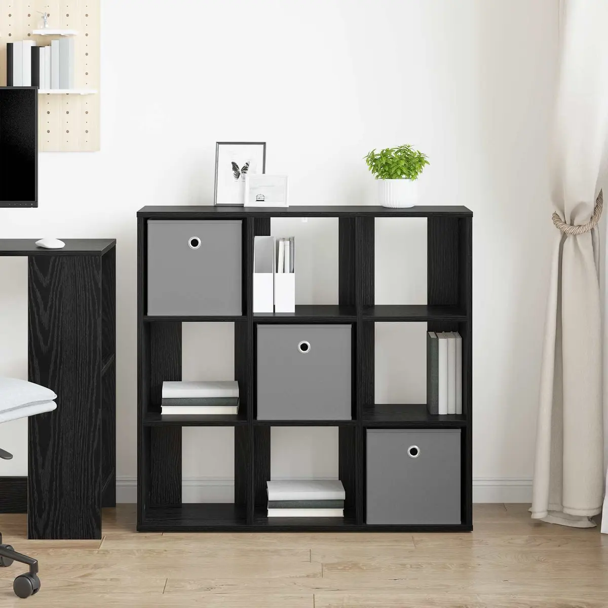 Sideboard with Drawer Black Oak Engineered Wood Storage Cabinet 88.5 x 29