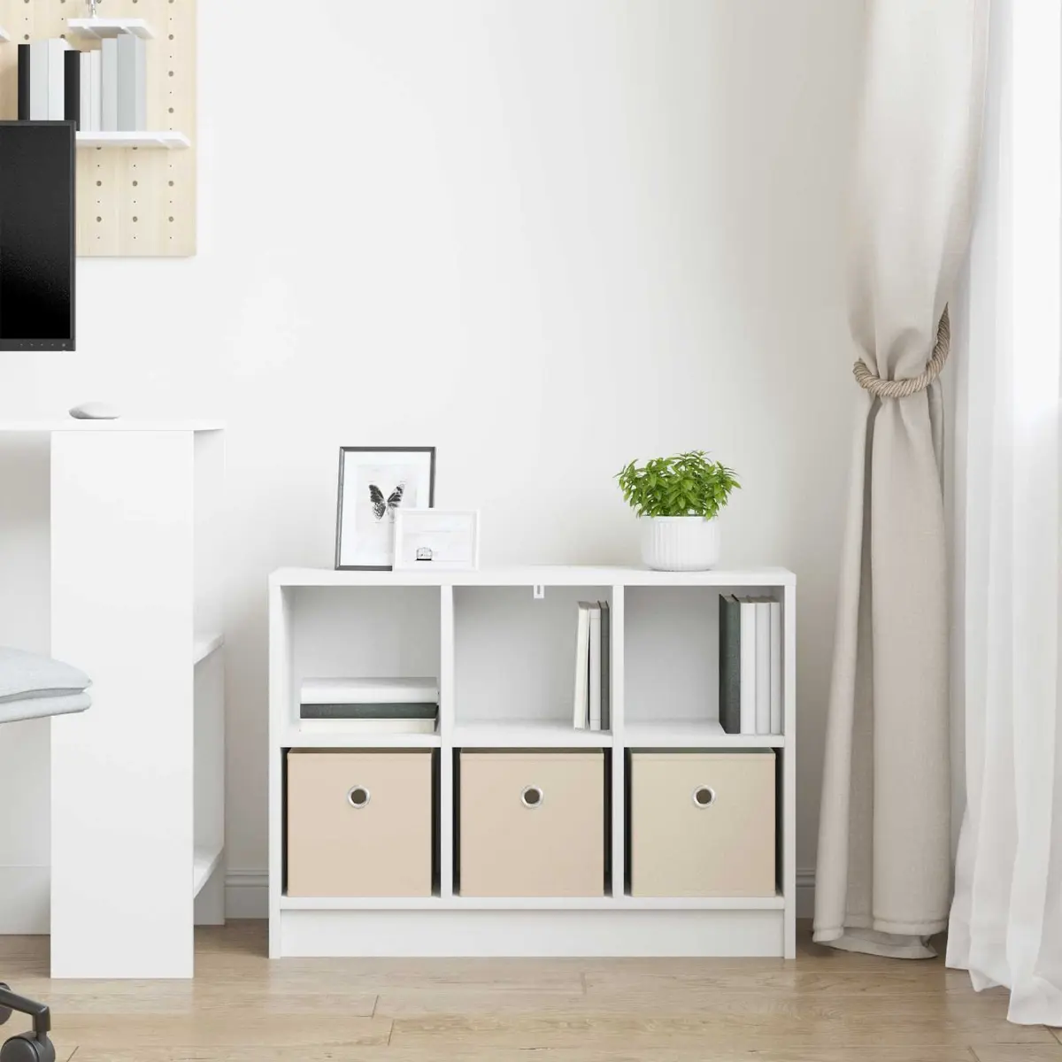 White Sideboard Storage Cabinet Modern Freestanding Engineered Wood 73.5 x 22.5 x 53.5 cm