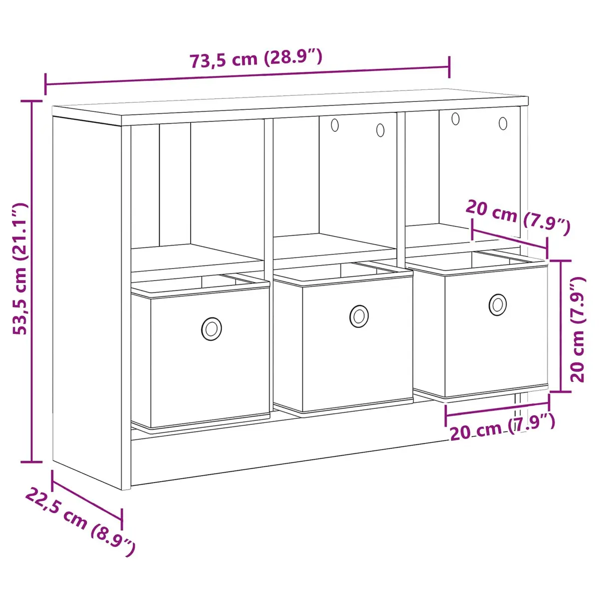 Black Sideboard Modern Storage Cabinet with Drawer Engineered Wood 73.5 x 22.5 x 53.5 cm