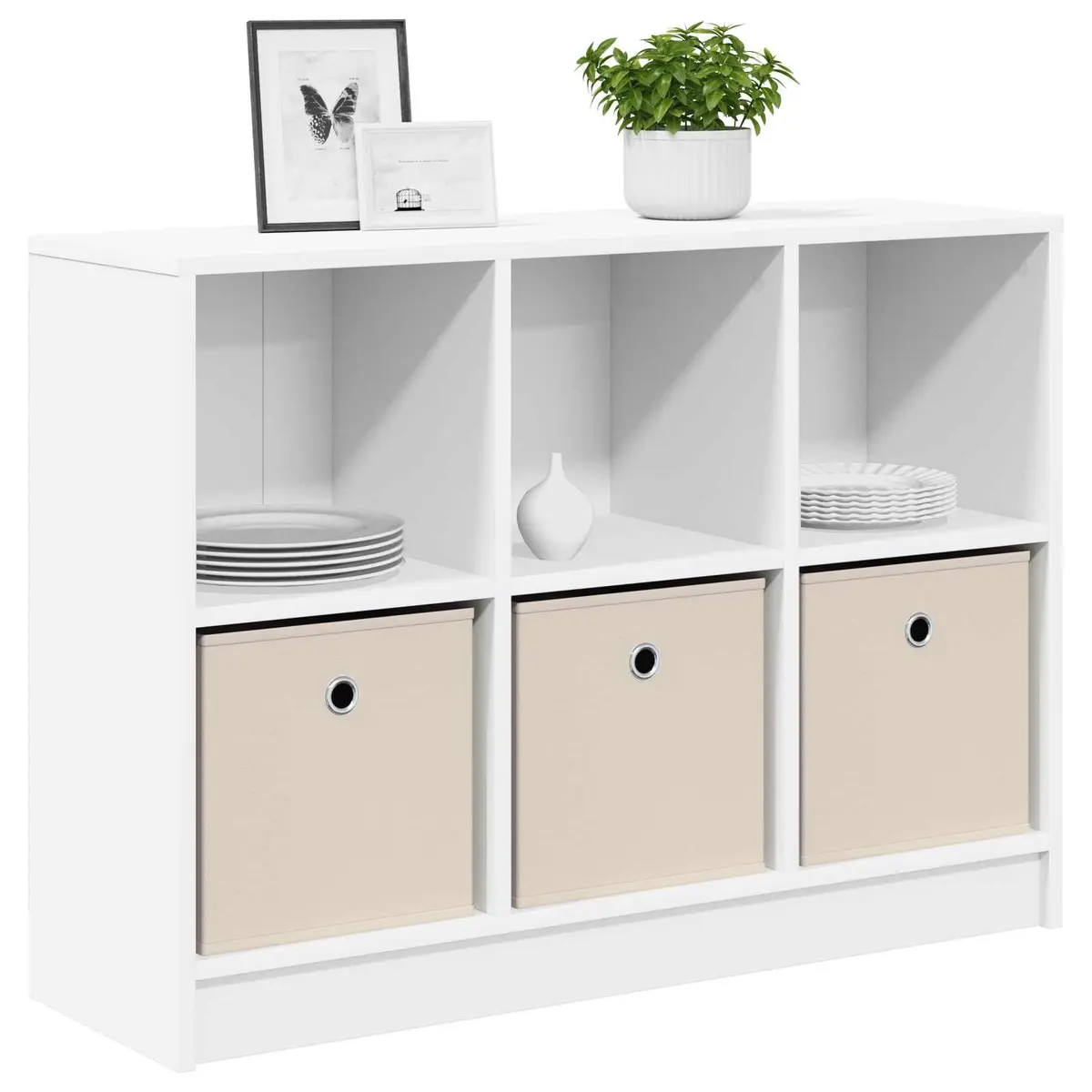 White Sideboard Freestanding Storage Cabinet with Drawer 88.5 x 27.5 x 63.5 cm