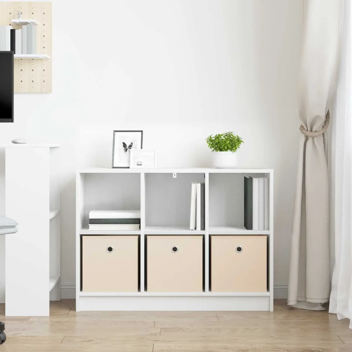 White Sideboard Freestanding Storage Cabinet with Drawer 88.5 x 27.5 x 63.5 cm
