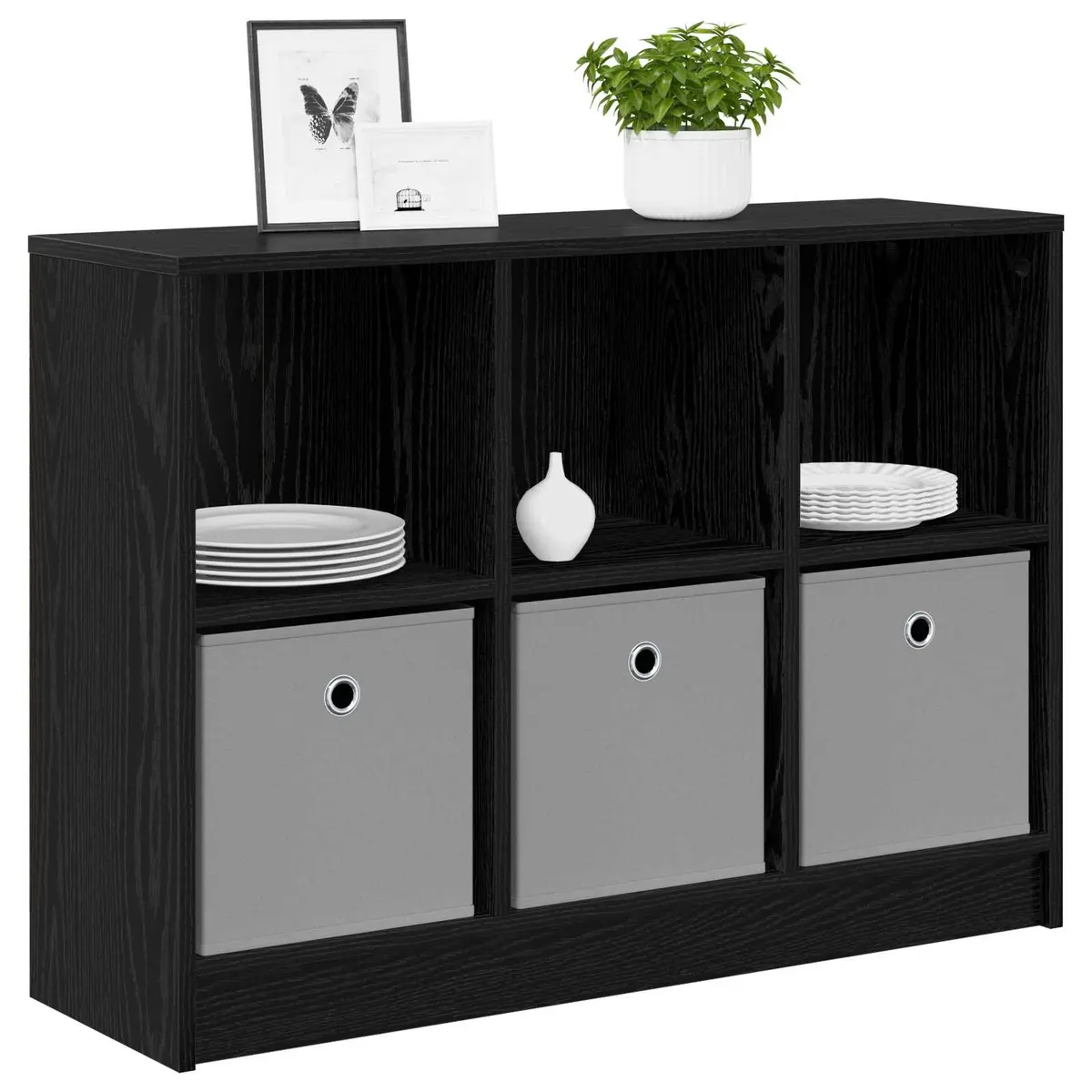 Black Oak Sideboard Modern Storage Cabinet 88.5 x 27.5 x 63.5 cm