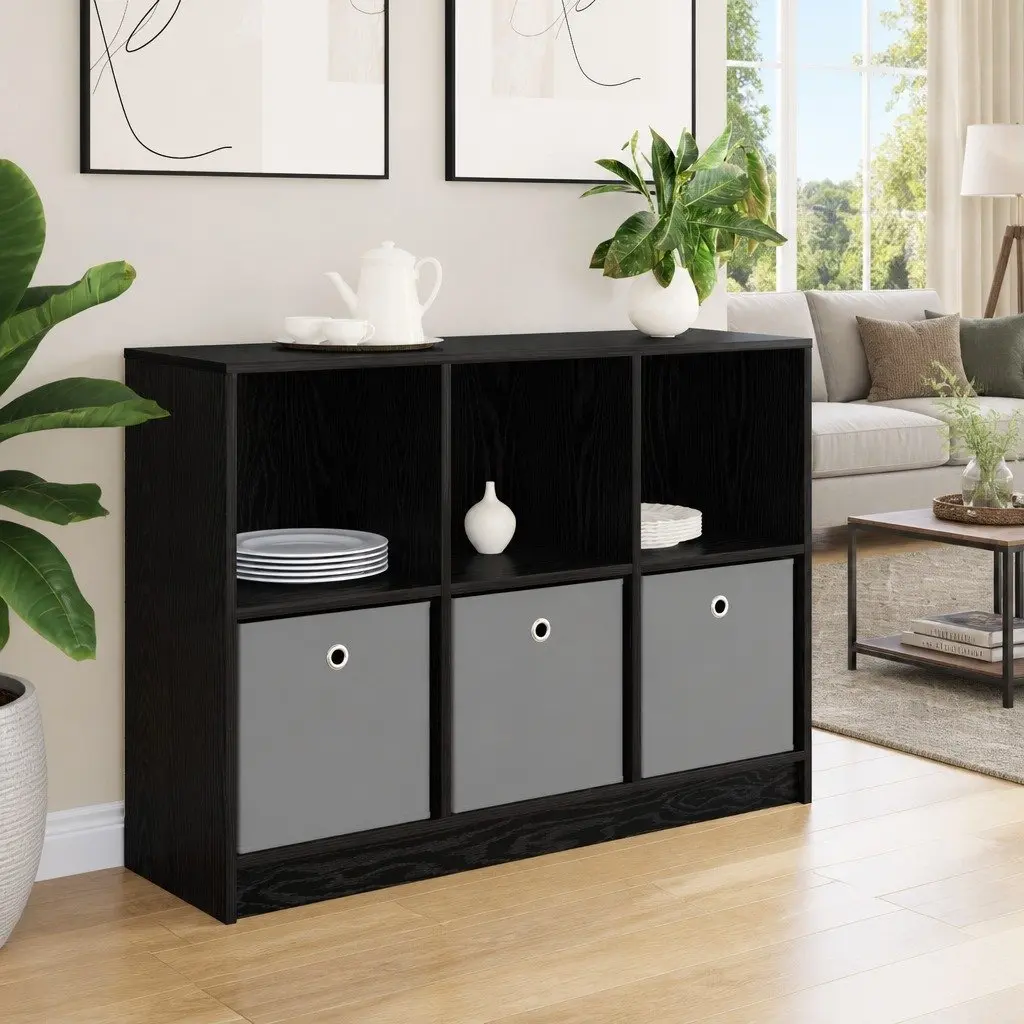 Sideboard Storage Cabinet Black Oak Modern Living Room Furniture with Shelving