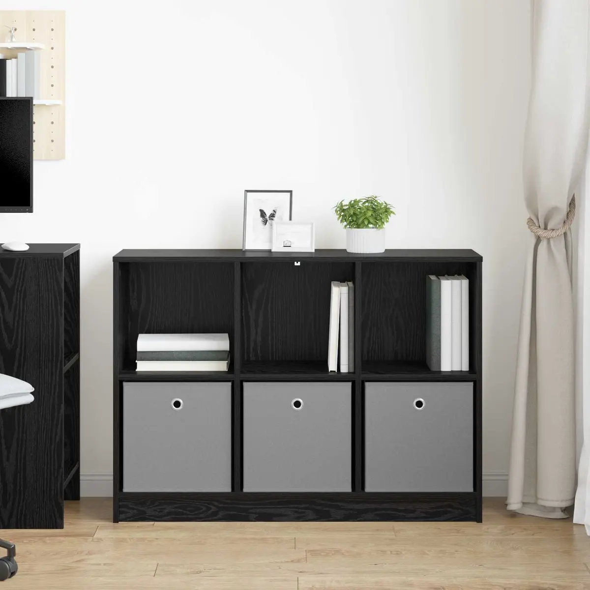 Sideboard Storage Cabinet Black Oak Modern Living Room Furniture with Shelving