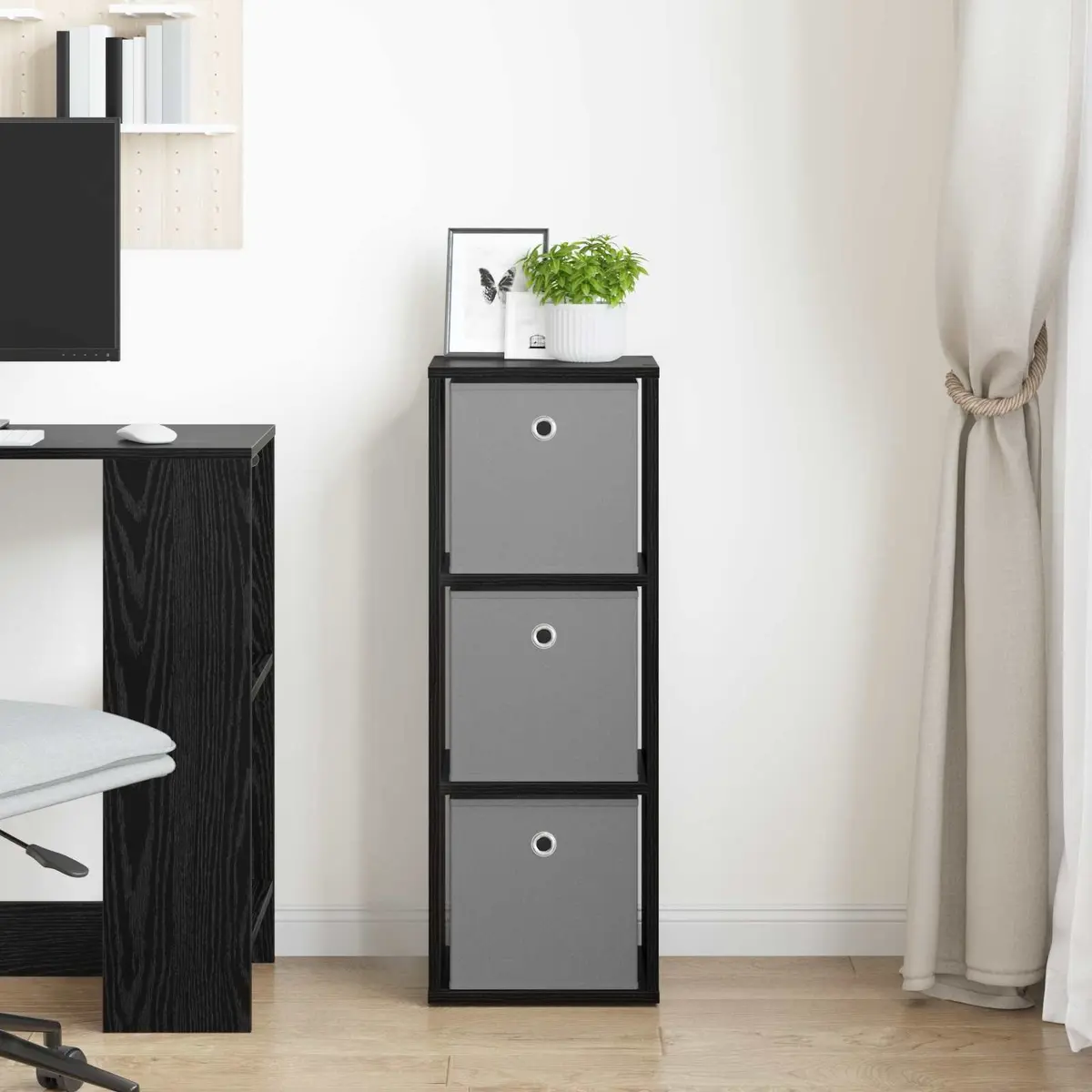 Sideboard Modern Black Oak Storage Cabinet 30.5 x 27 x 84.5 cm