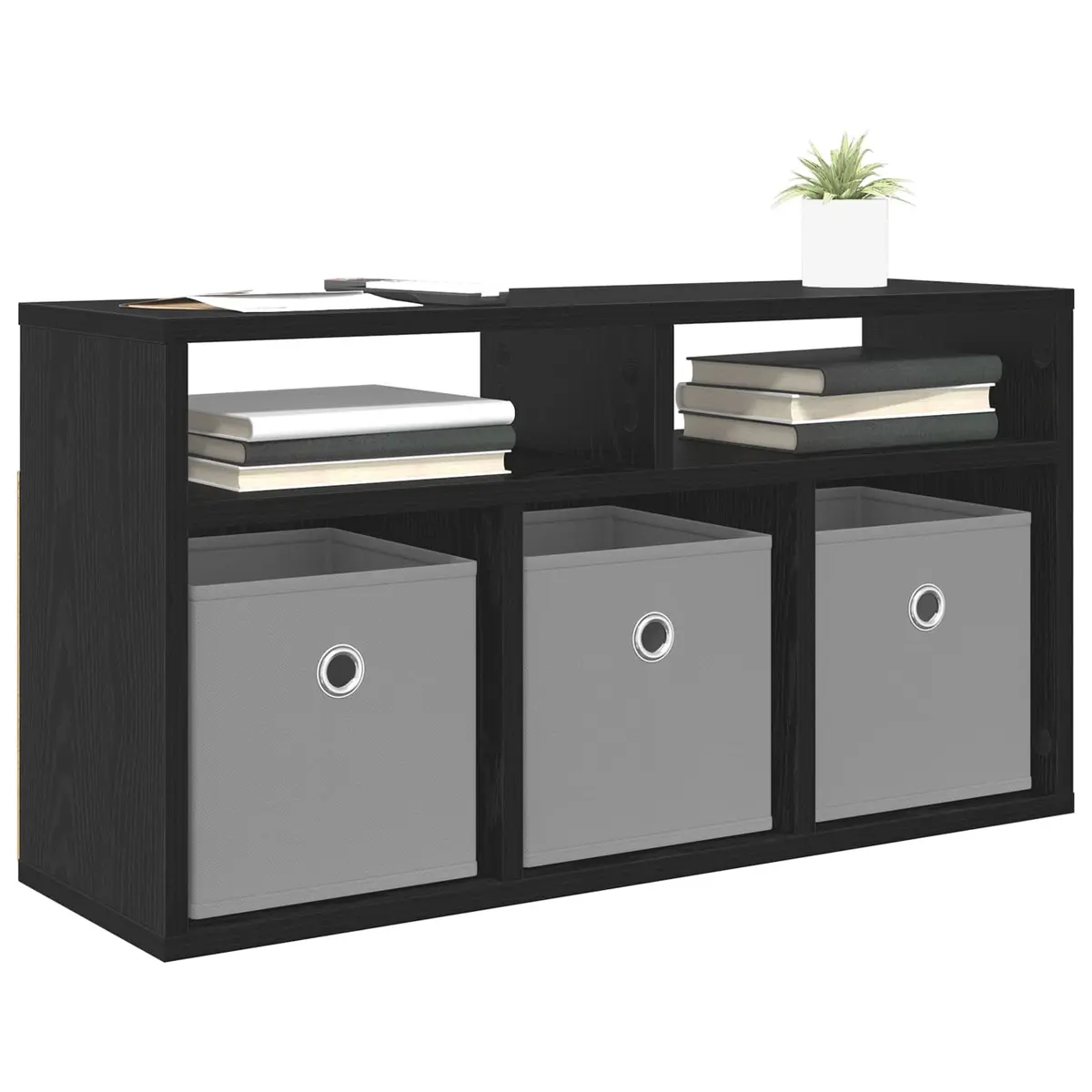 Lowboard TV Unit Modern Black Oak Storage Furniture 72 x 22.5 x 38 cm