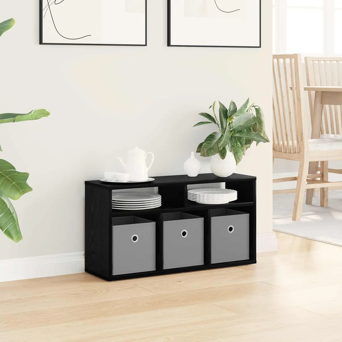 Lowboard TV Unit Modern Black Oak Storage Furniture 72 x 22.5 x 38 cm