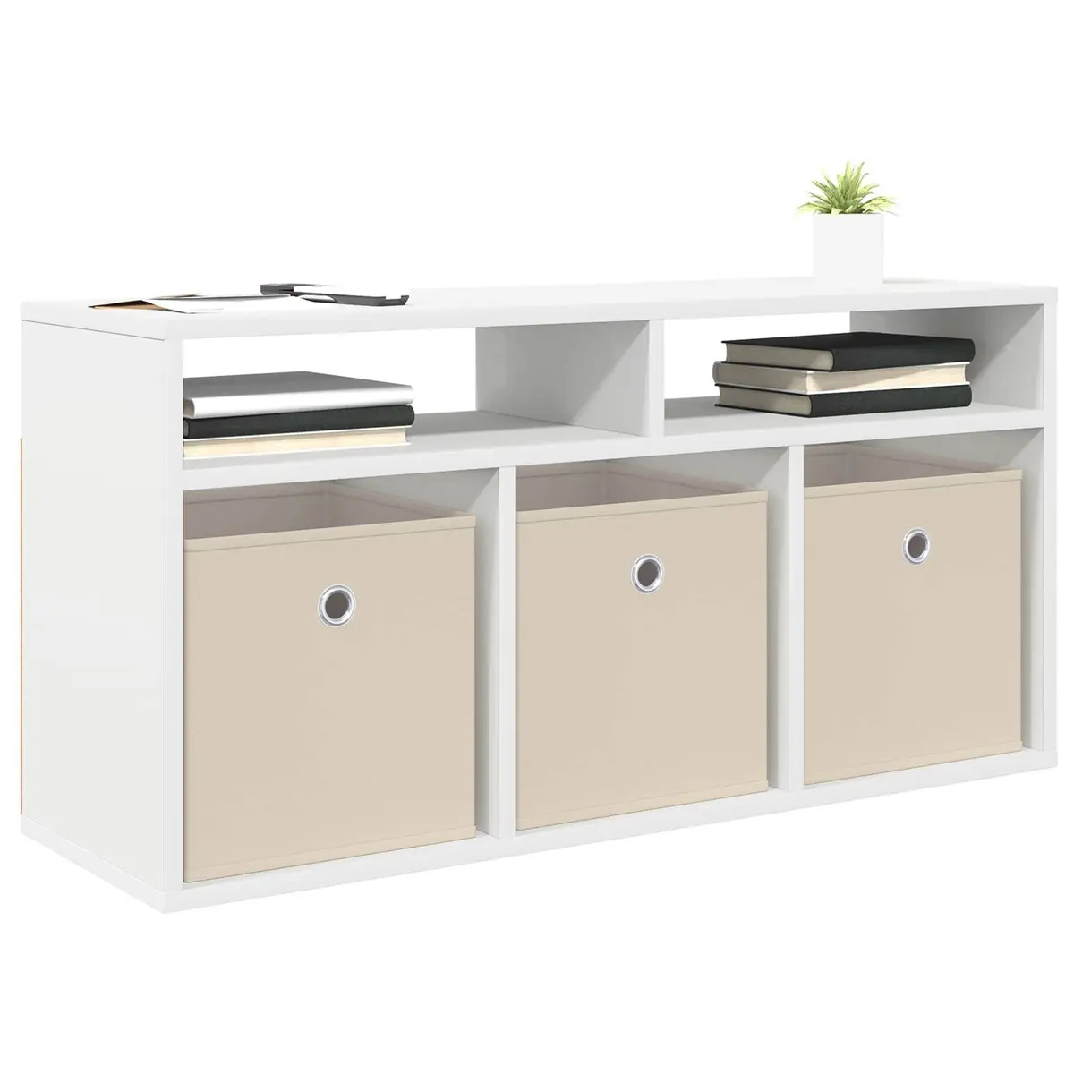 White Lowboard TV Unit Modern Living Room Storage Organizer 87 x 27.5 x 43 cm