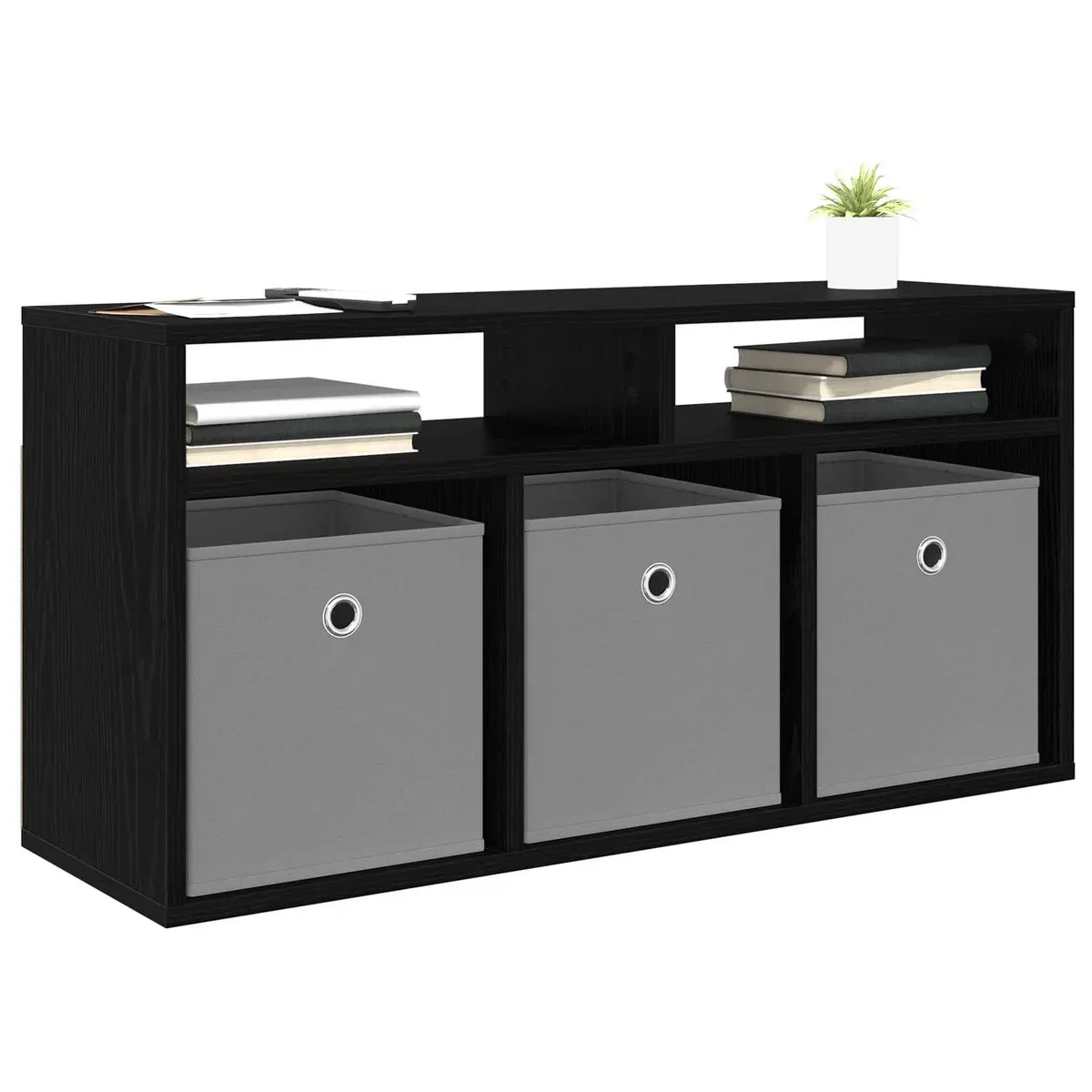 Modern Lowboard TV Unit with Drawer Black Oak Living Room Storage Cabinet 87cm