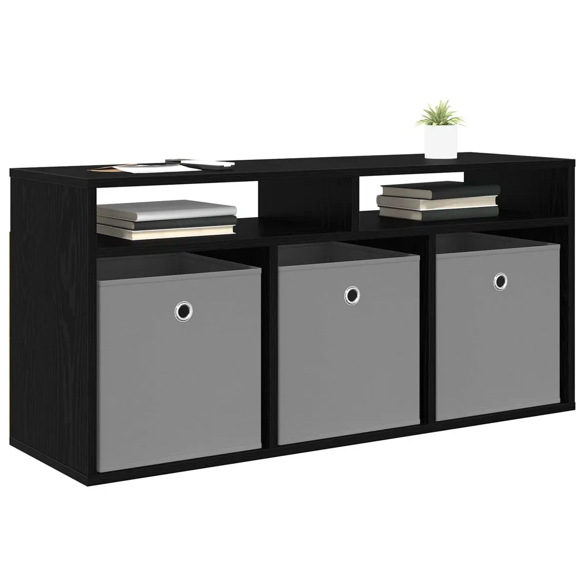 TV Lowboard Black Oak Modern Storage Unit 102x32x48.5cm