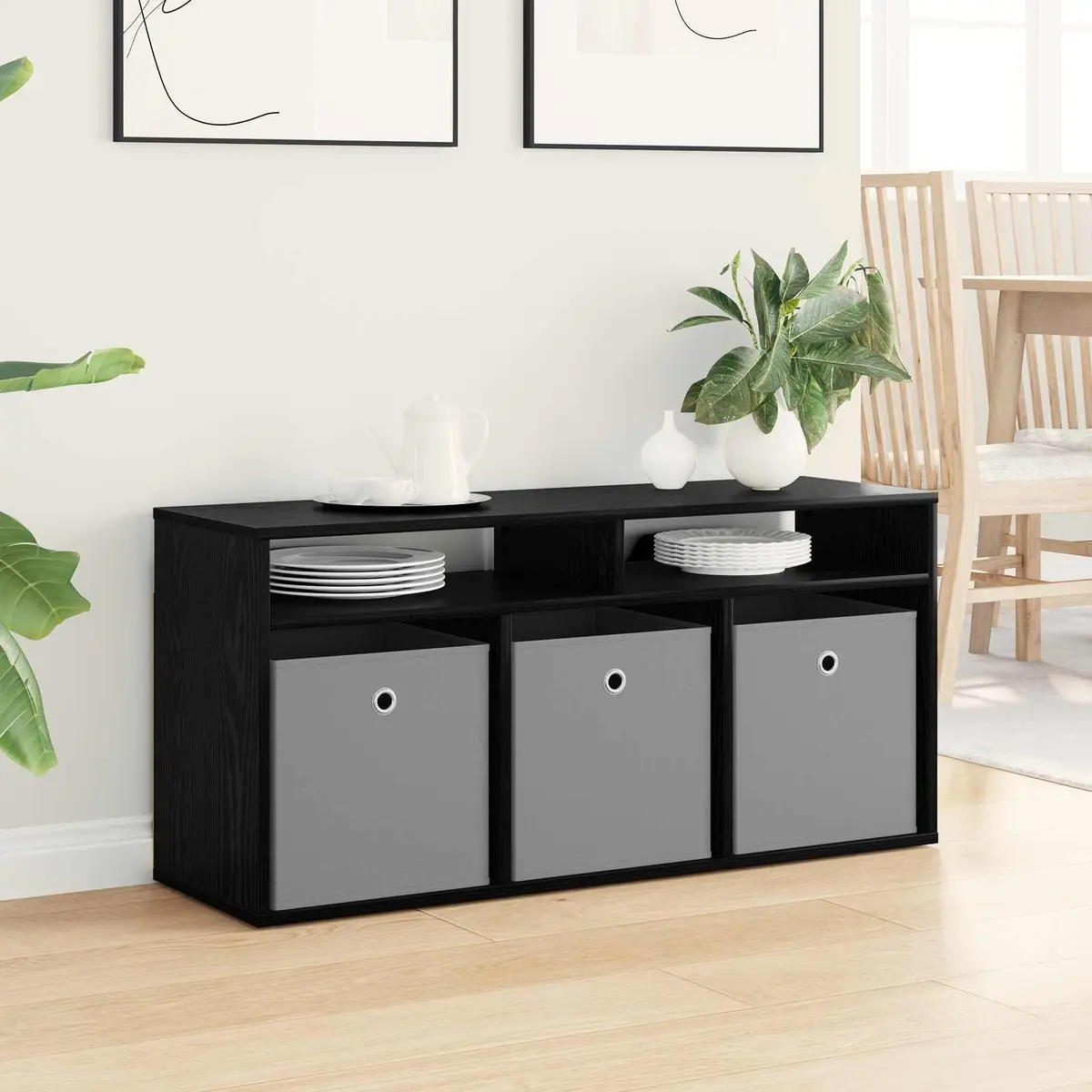 TV Lowboard Black Oak Modern Storage Unit 102x32x48.5cm