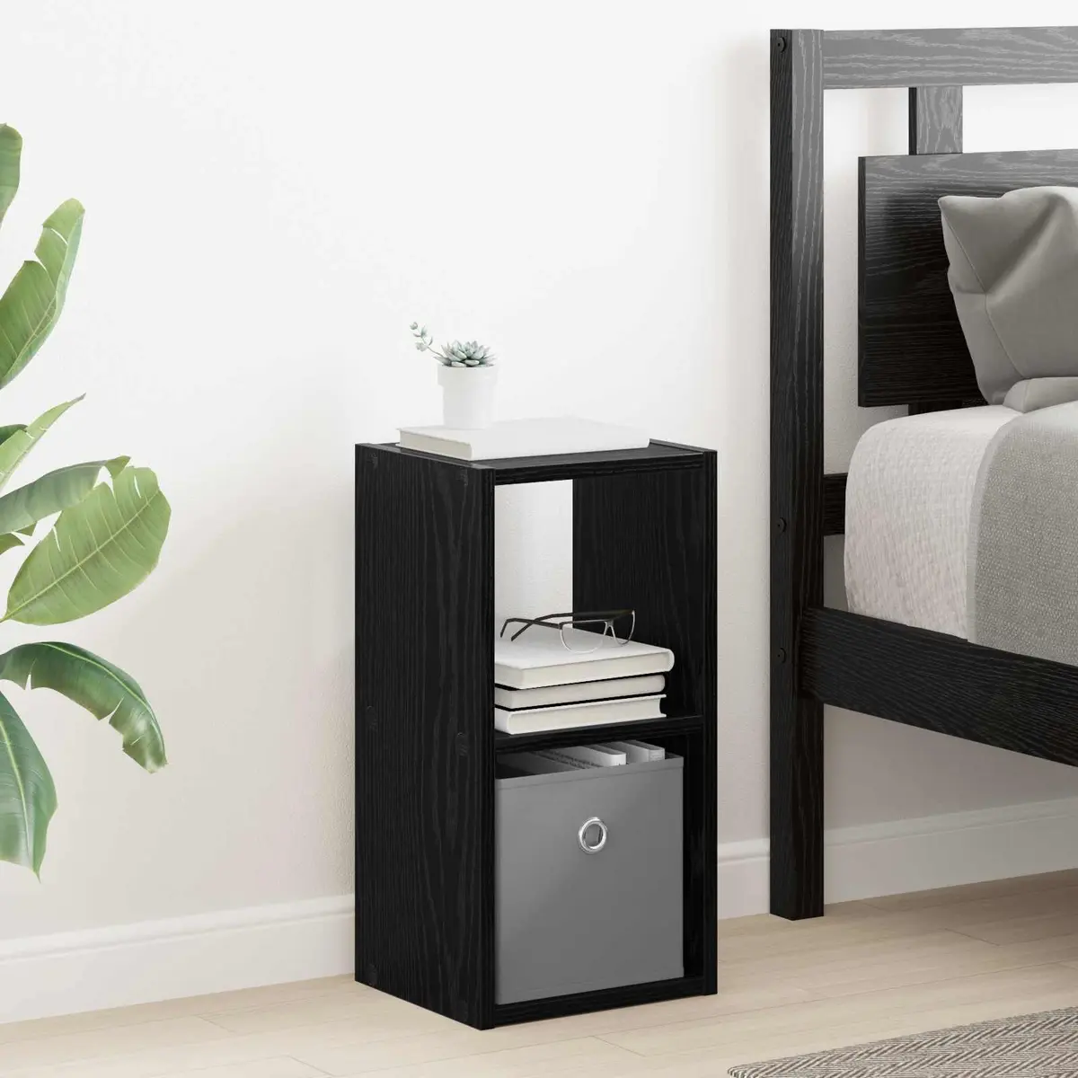 Black Bedside Table with Drawer for Easy Access