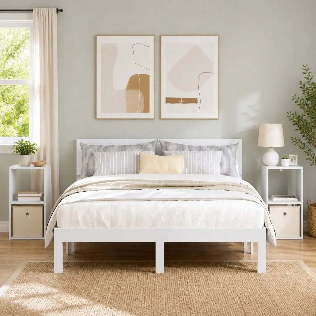 Bedside Table White 2 pcs 30.5 x 27 x 59.5 cm with Drawers Recessed Handles