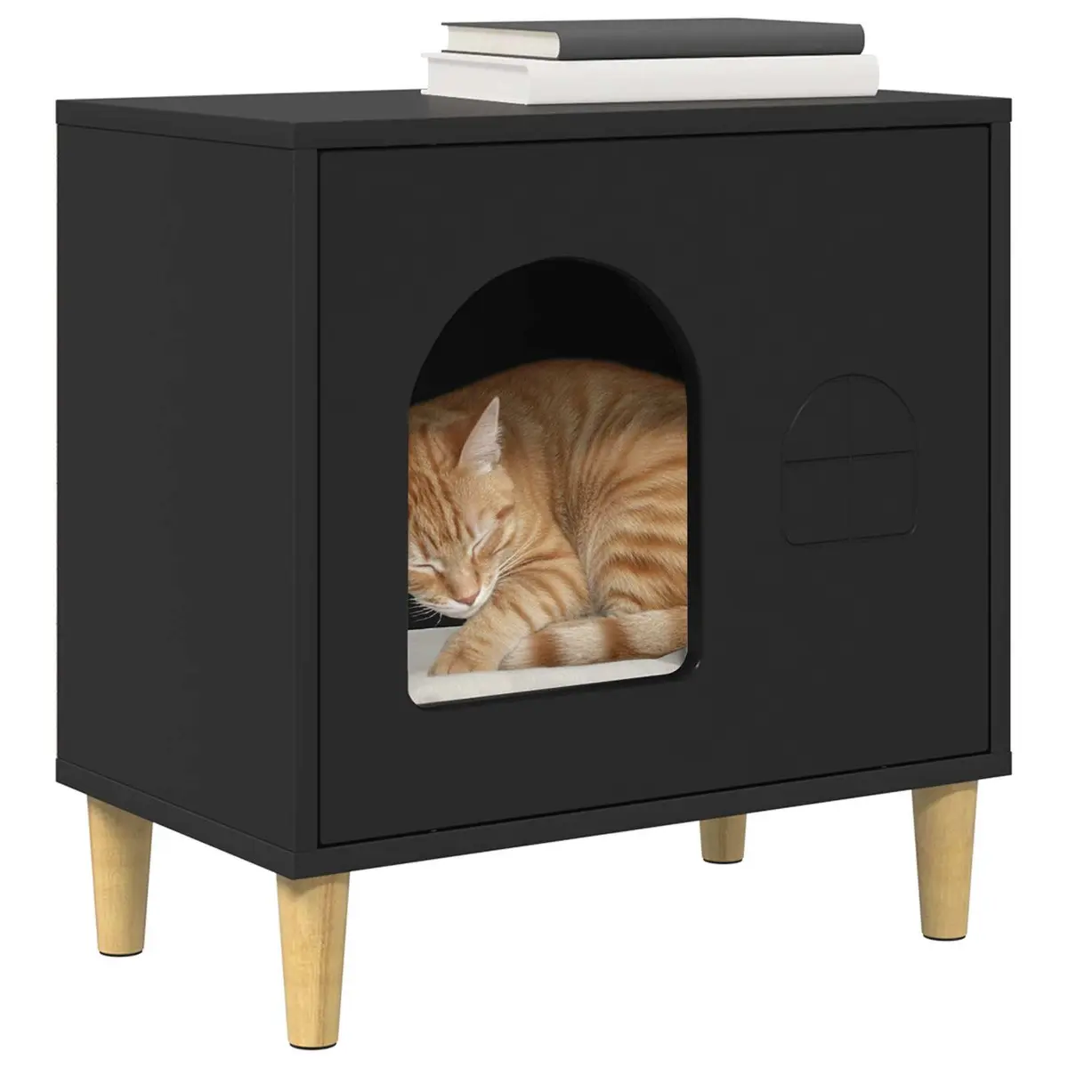 Cat House Modern Indoor Pet Furniture Engineered Wood Black 51 x 30 x 52 cm