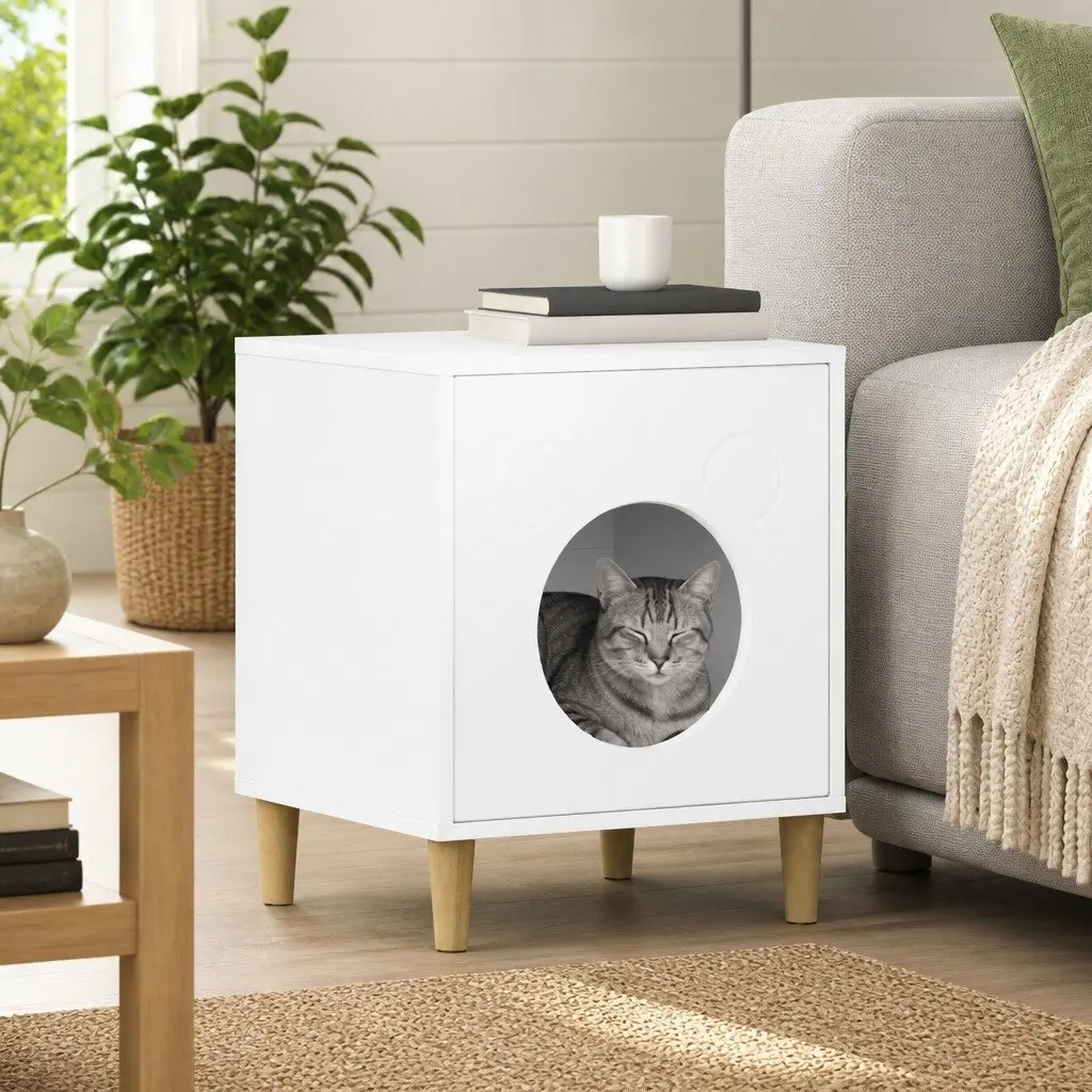 Cat House Indoor Modern Rectangular Engineered Wood Pet Furniture White 42.5 x 40 x 53 cm