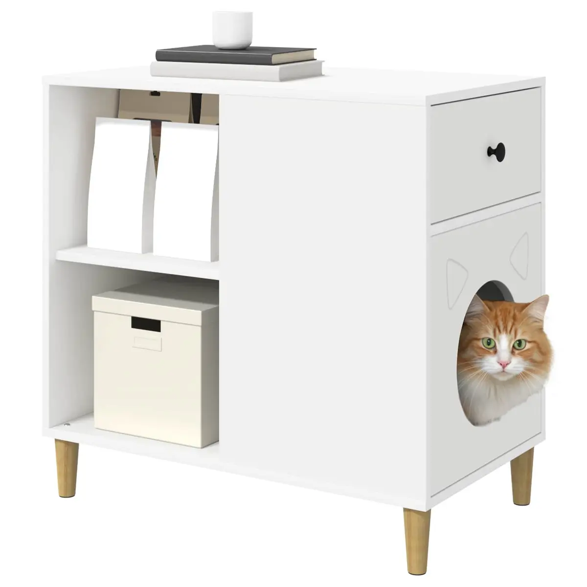 Cat House Modern White Indoor Furniture Engineered Wood Hideaway Shelter