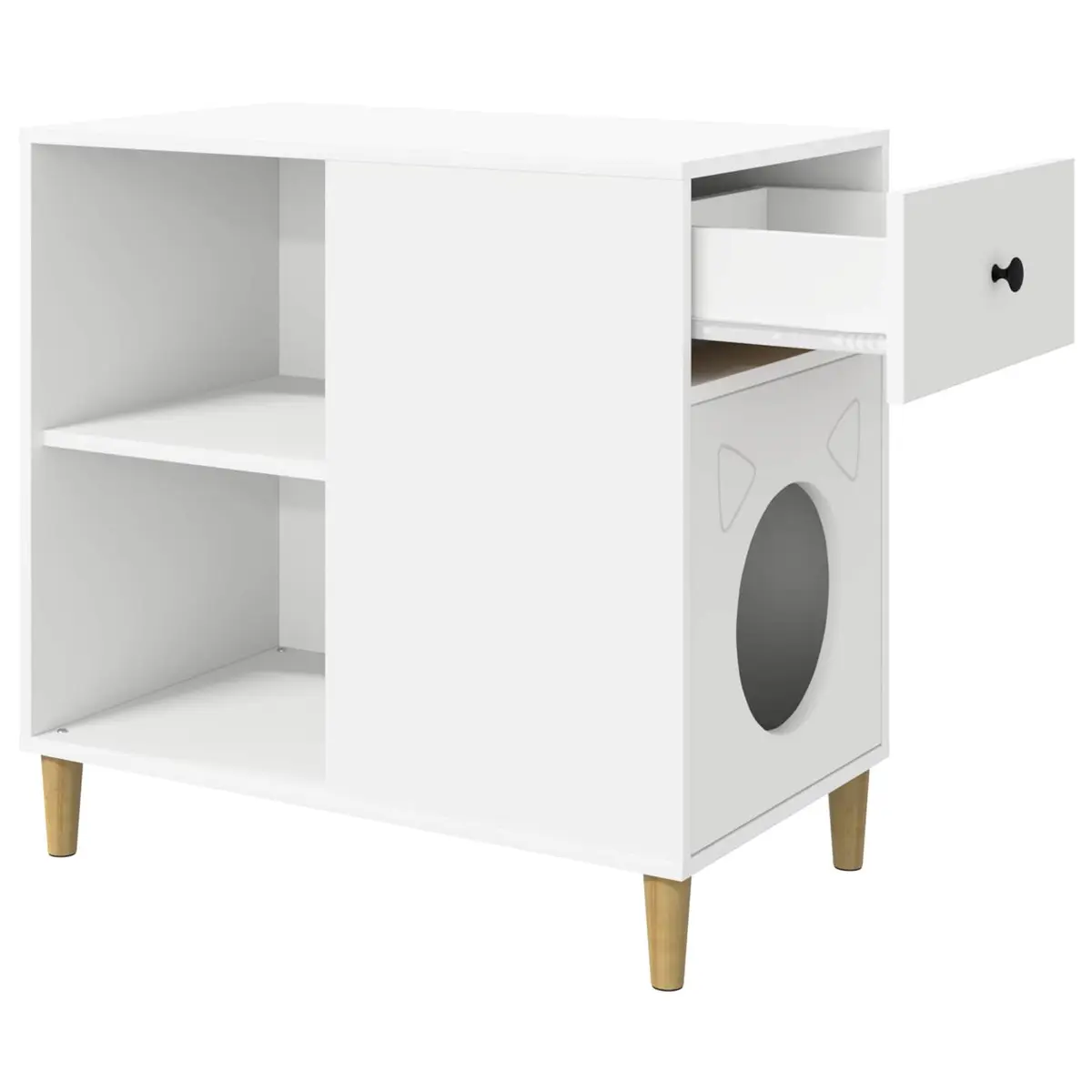 Cat House Modern White Indoor Furniture Engineered Wood Hideaway Shelter