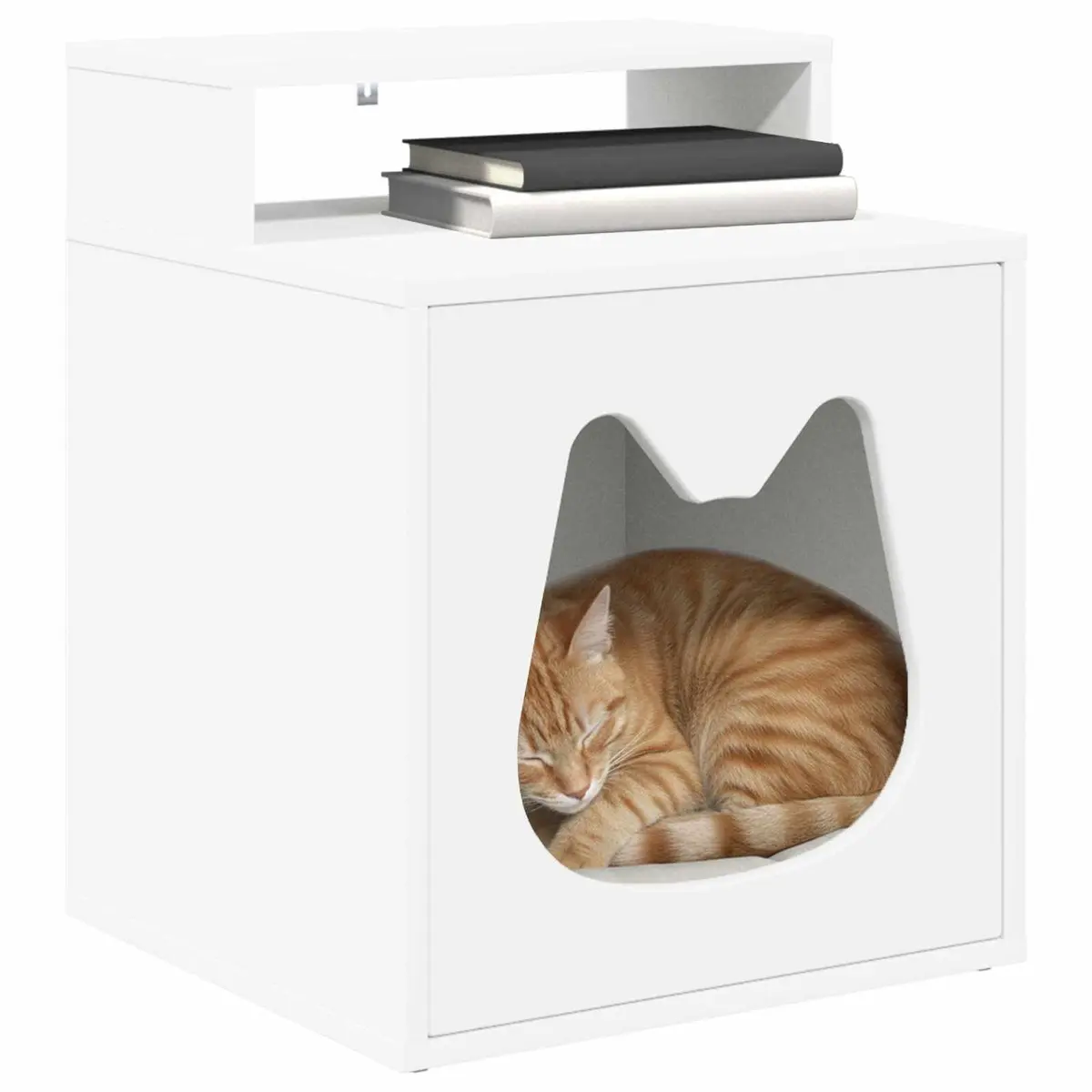 Cat House White Indoor Pet Furniture Hideaway Engineered Wood Rectangular Cozy