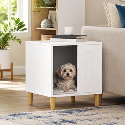 White Indoor Pet Bed - Modern Wooden Dog House 44x42x49cm