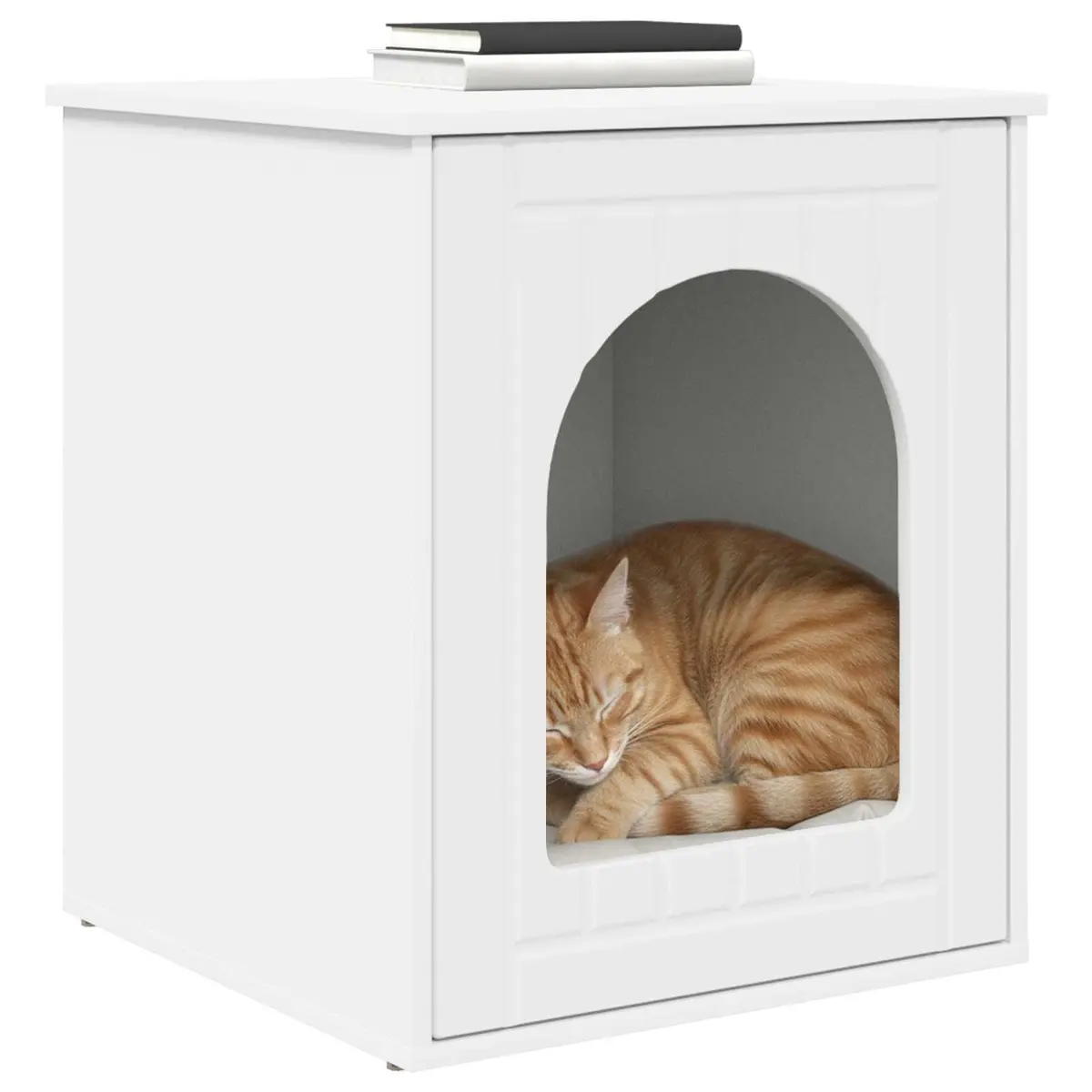 Cat House White Modern Design Engineered Wood Indoor Pet Furniture 53x52x62cm