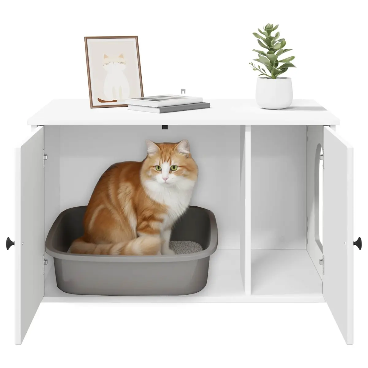 Cat House Modern White Indoor Pet Furniture Hideout Engineered Wood 85x55x50.5cm
