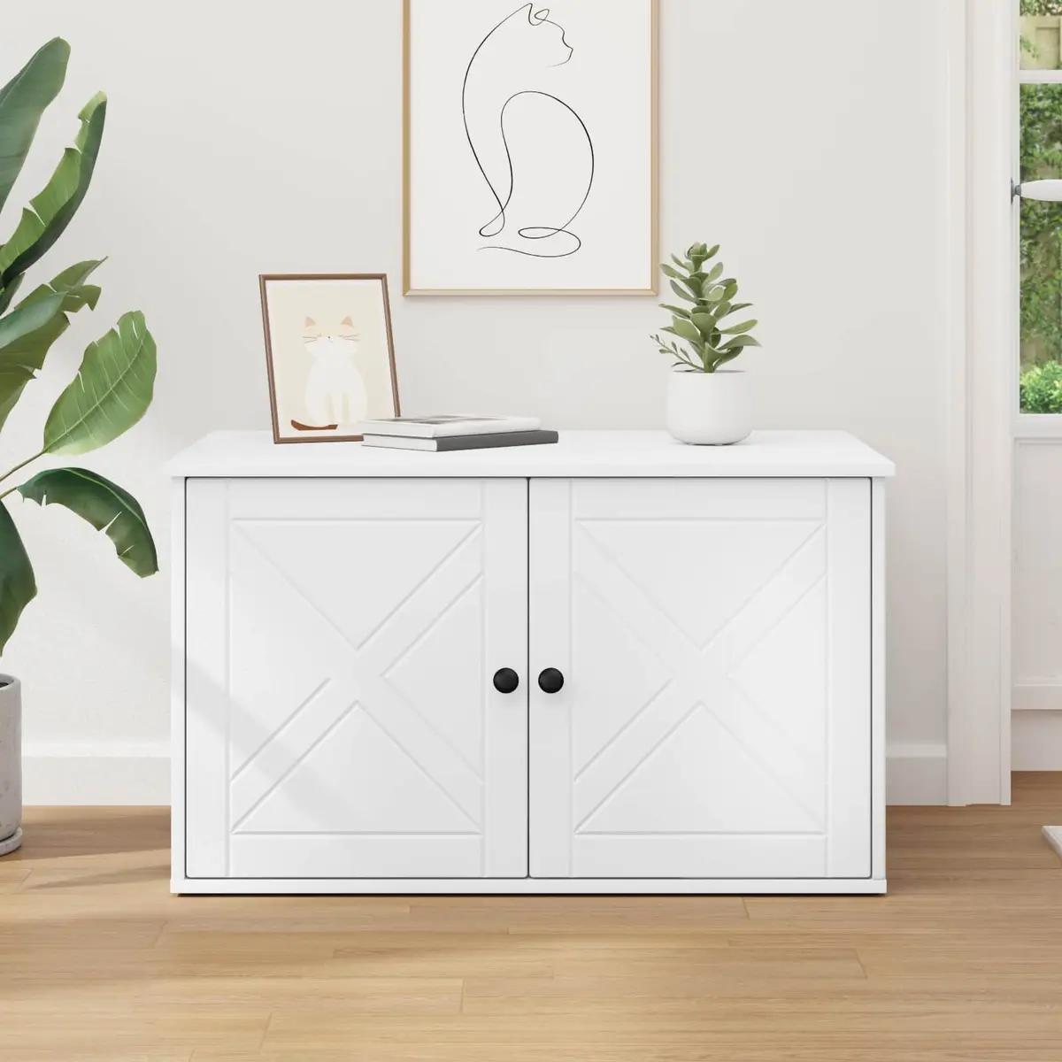 Cat House Modern White Indoor Pet Furniture Hideout Engineered Wood 85x55x50.5cm