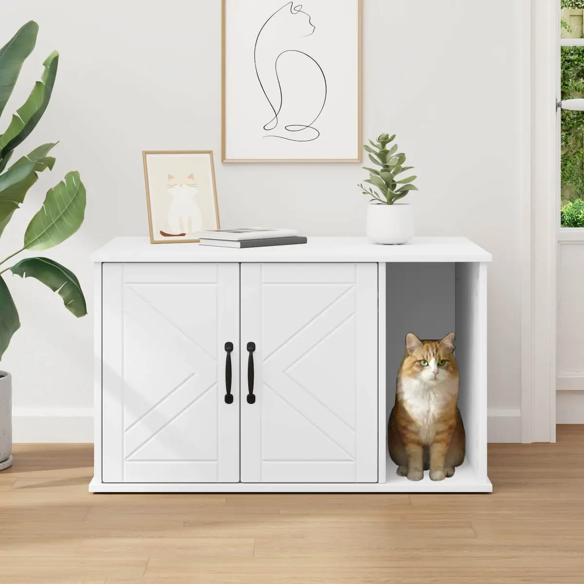 Cat House Modern Design White Engineered Wood Indoor Pet Furniture Retreat