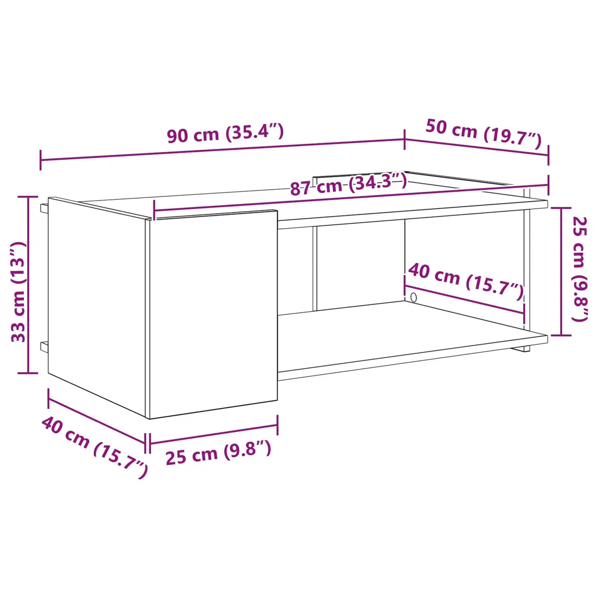 Coffee Table Modern White Open Storage 90 x 50 x 33 cm
