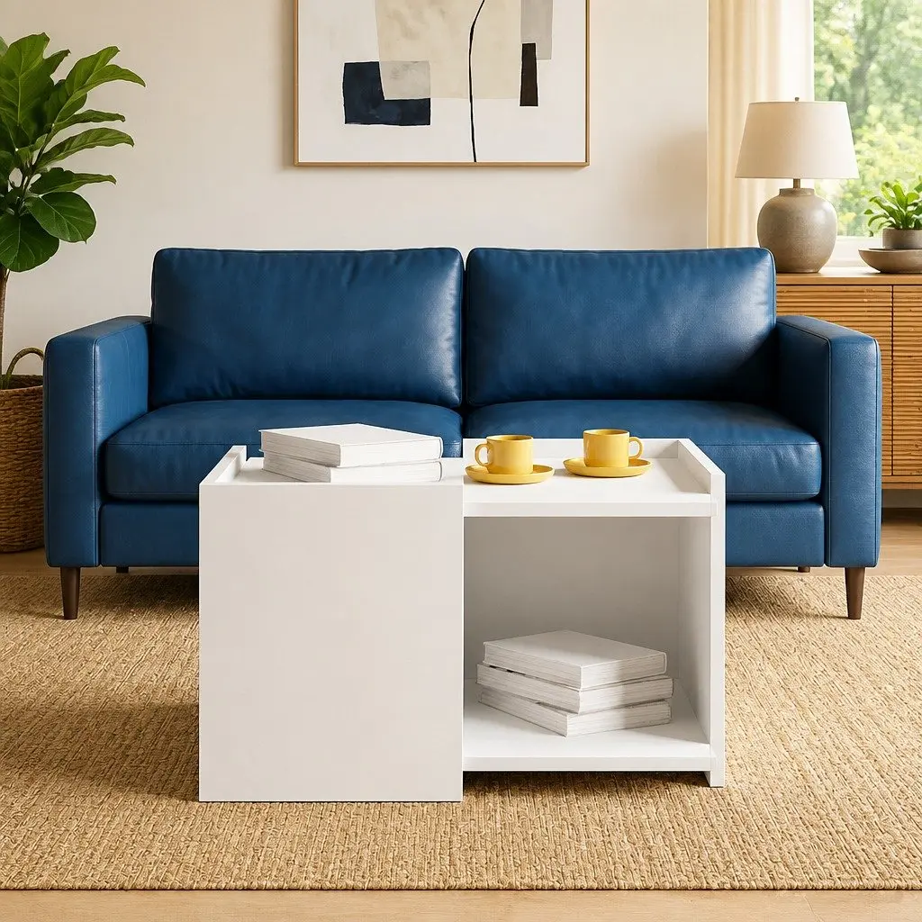 Coffee Table Modern Storage White 50.5 x 50 x 33 cm