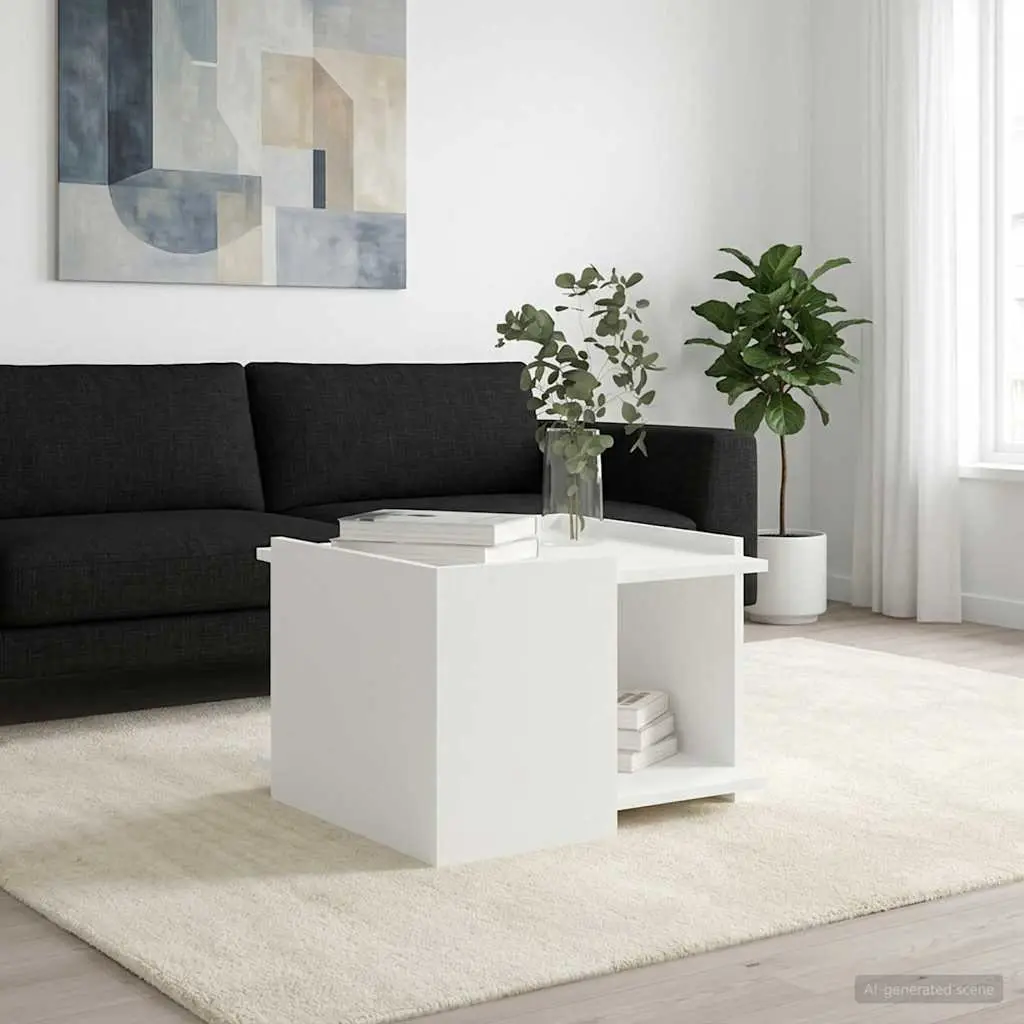 Coffee Table Modern Storage White 50.5 x 50 x 33 cm