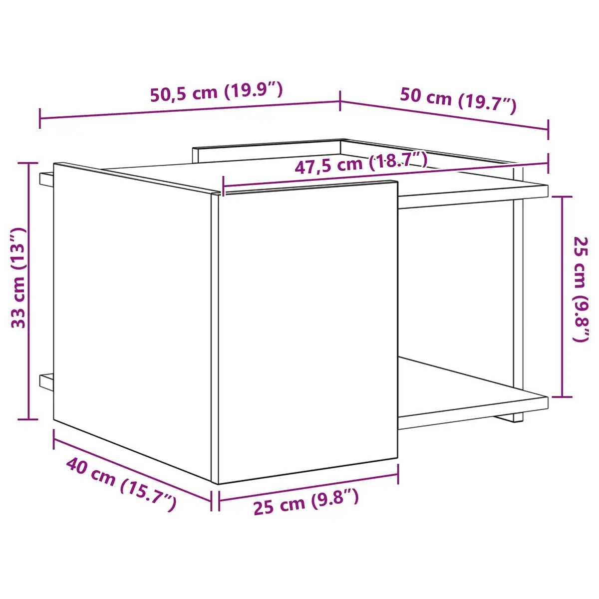 Coffee Table Modern Storage White 50.5 x 50 x 33 cm