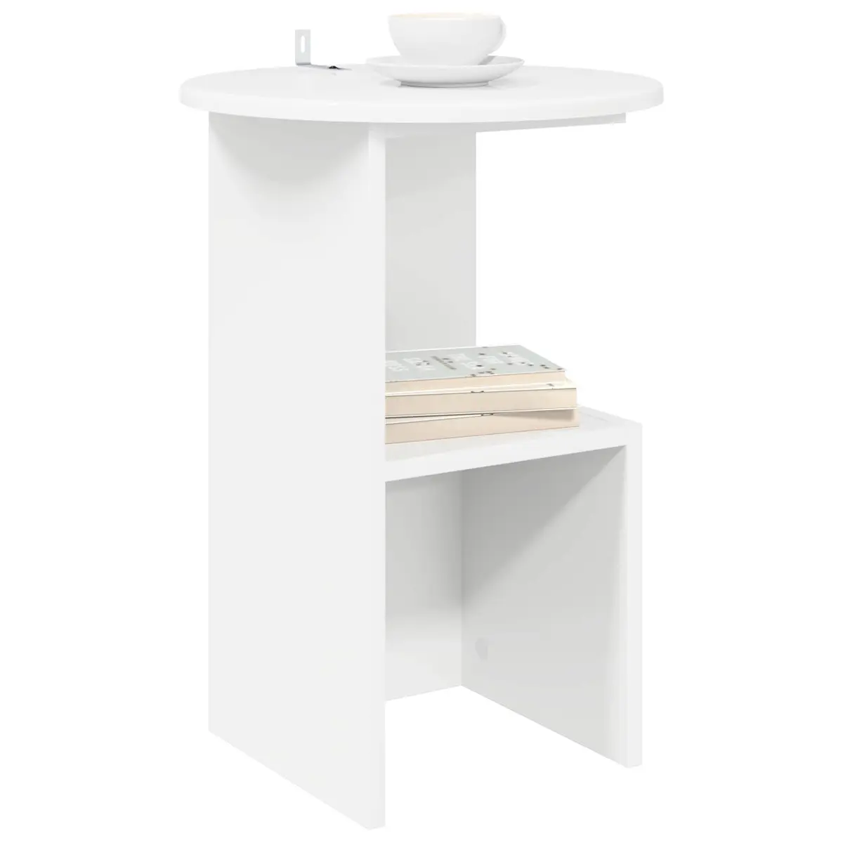 Side Table White Modern Accent Coffee Table Engineered Wood 39.5 cm Diameter 55 cm Height