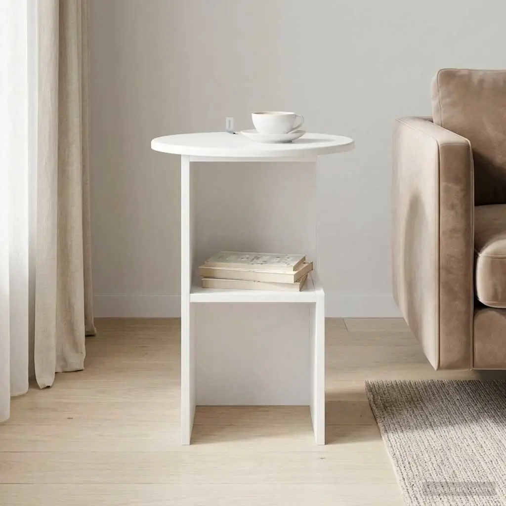 Side Table White Modern Accent Coffee Table Engineered Wood 39.5 cm Diameter 55 cm Height
