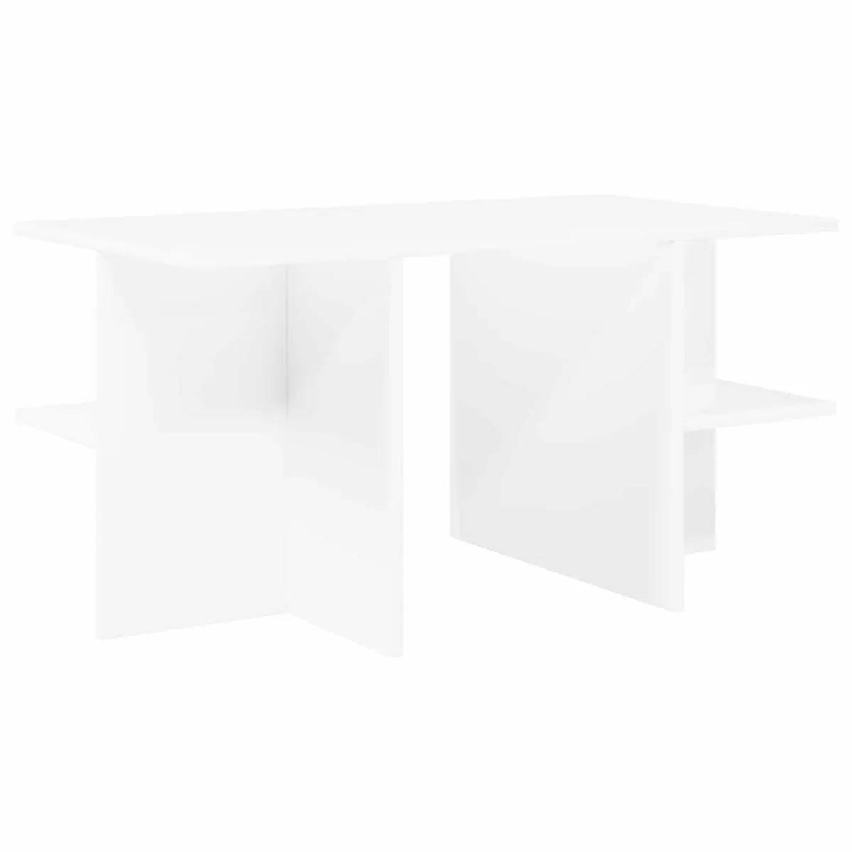 Coffee Table White Modern Living Room Accent Furniture with Open Storage Shelves